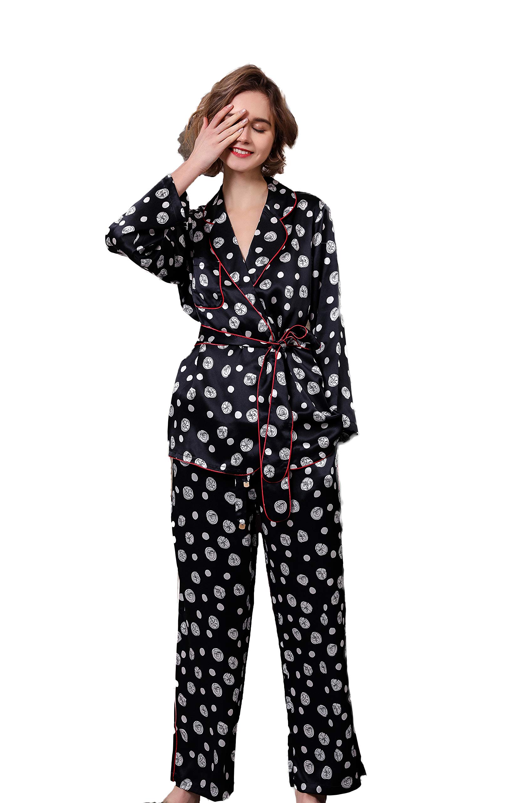 CLC Women's Silk Pajama Set - Floral Printed Nightshirt & Sleepwear (22mm) | Comfortable Loungewear for Relaxing at Home & Travel