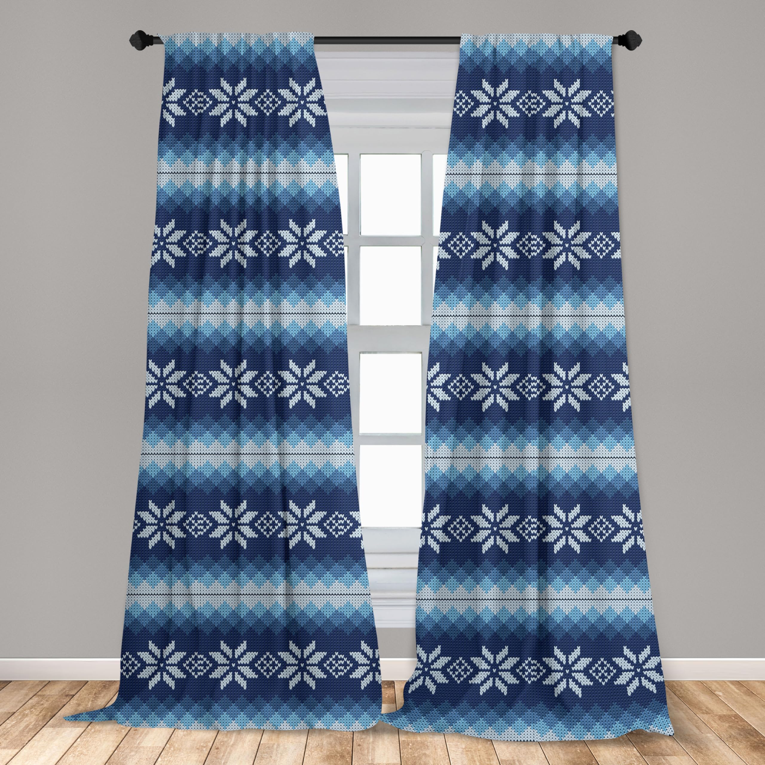 Ambesonne Winter Curtains - Traditional Scandinavian Needlework Inspired Jacquard Flakes Knitting Pattern, 2 Panel Set (28