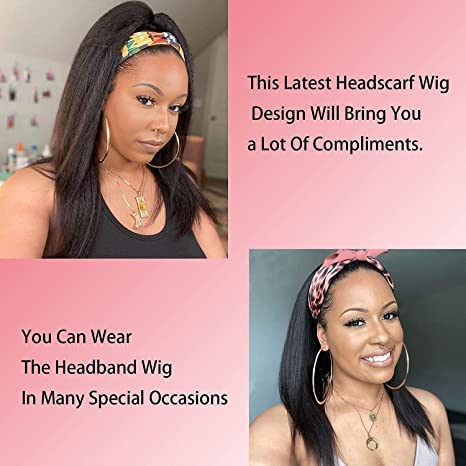 10 Inch Kinky Straight Headband Wigs for Black Women - Glueless Synthetic Hair Wig with Natural Hairline | Perfect for Daily Wear, Cosplay & Protective Styling