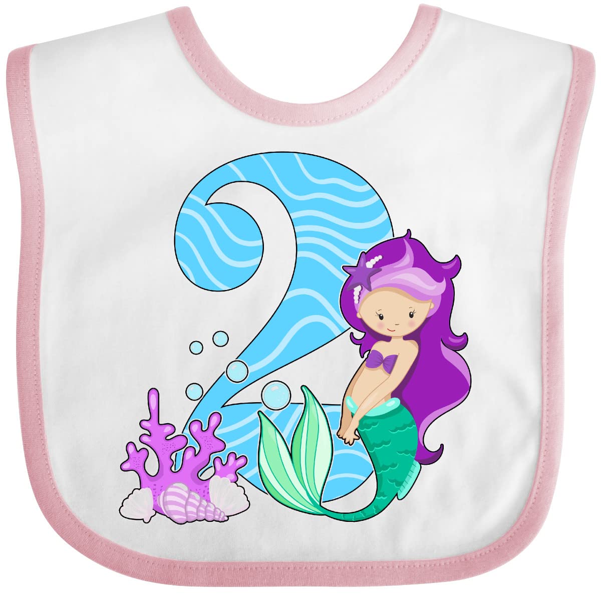 Inktastic Second Birthday Mermaid Baby Bib - Adorable Mermaid Design for Toddler's 2nd Birthday Party, Feeding Time & Photo Shoots