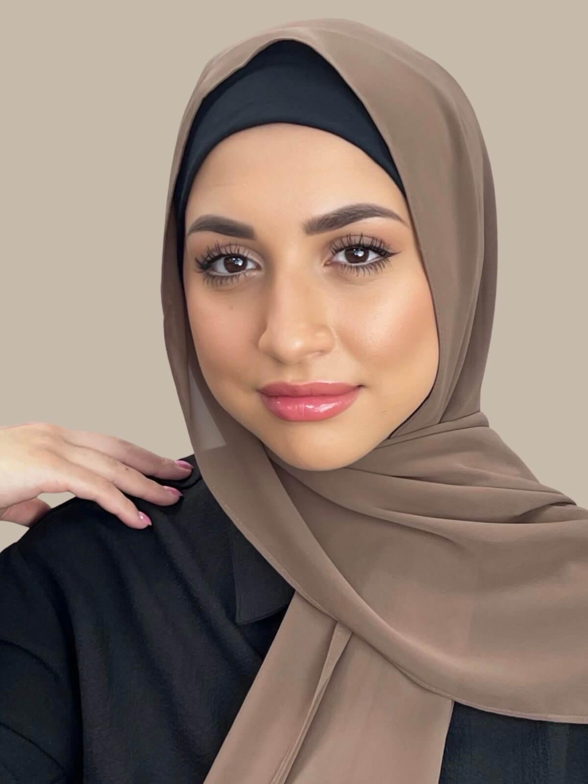 Luxury Chiffon Hijab Scarf - Walnut Brown - Soft Lightweight Muslim Headscarf for Women - Perfect for Daily Wear, Prayer & Special Occasions