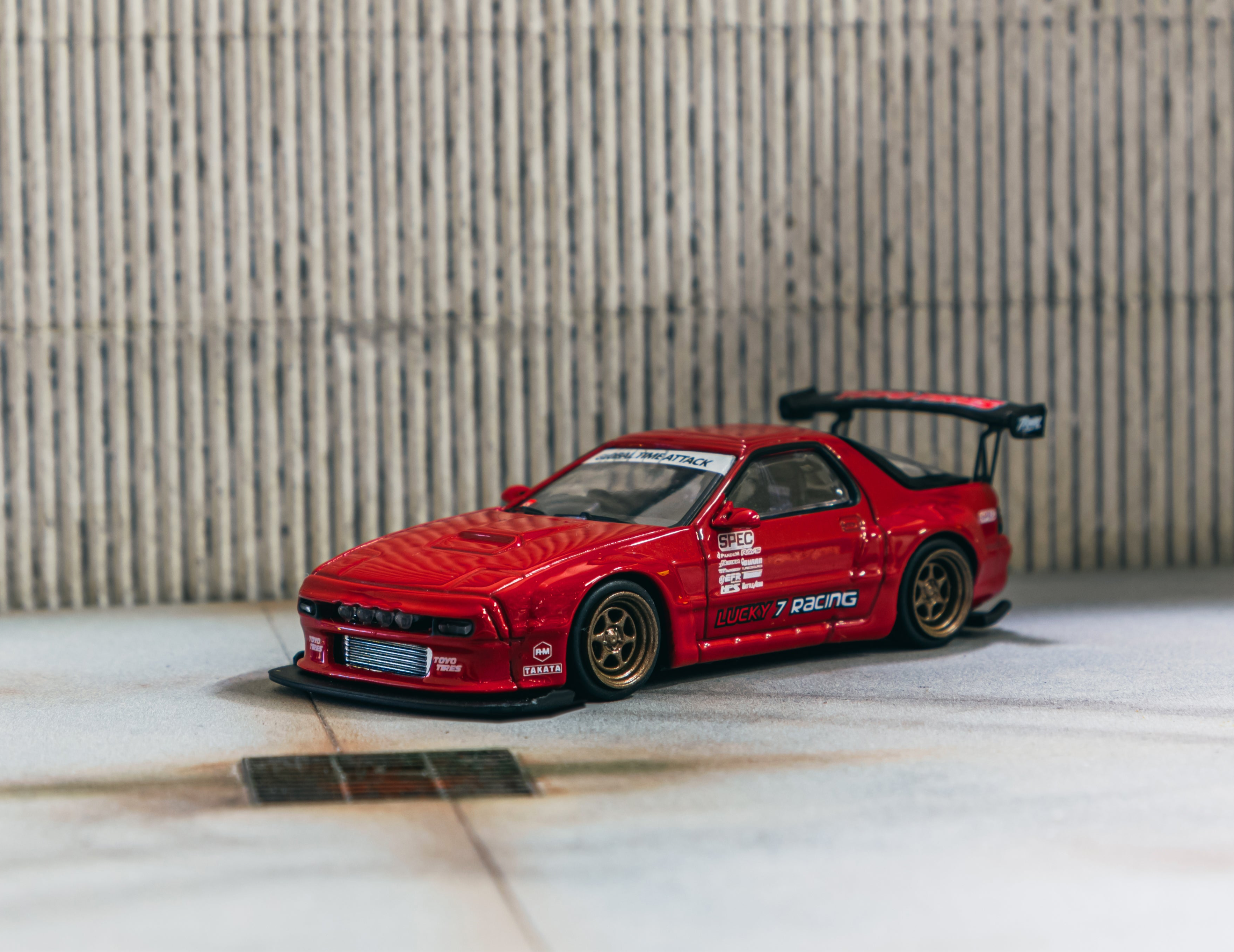 Tarmac Works 1/64 Scale Pandem Mazda RX-7 FC3S Diecast Model Car - Red (ROAD64) | Collectible Toy for Display, Racing Games & Car Enthusiasts