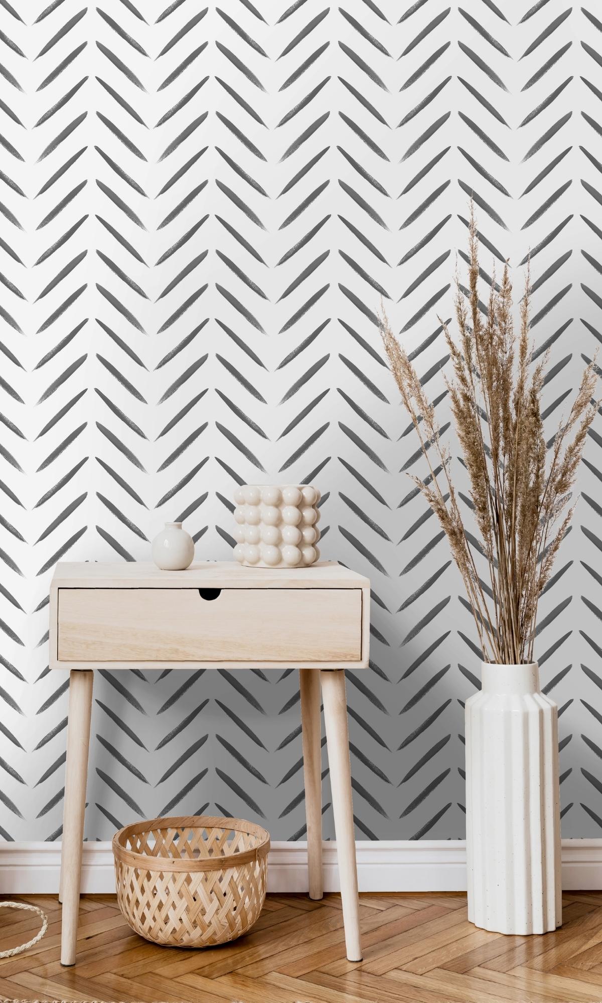 Black & White Chevron Geometric Wallpaper R7653 - Modern Peel & Stick Removable Wallpaper for Bedroom, Living Room, and Office Decor