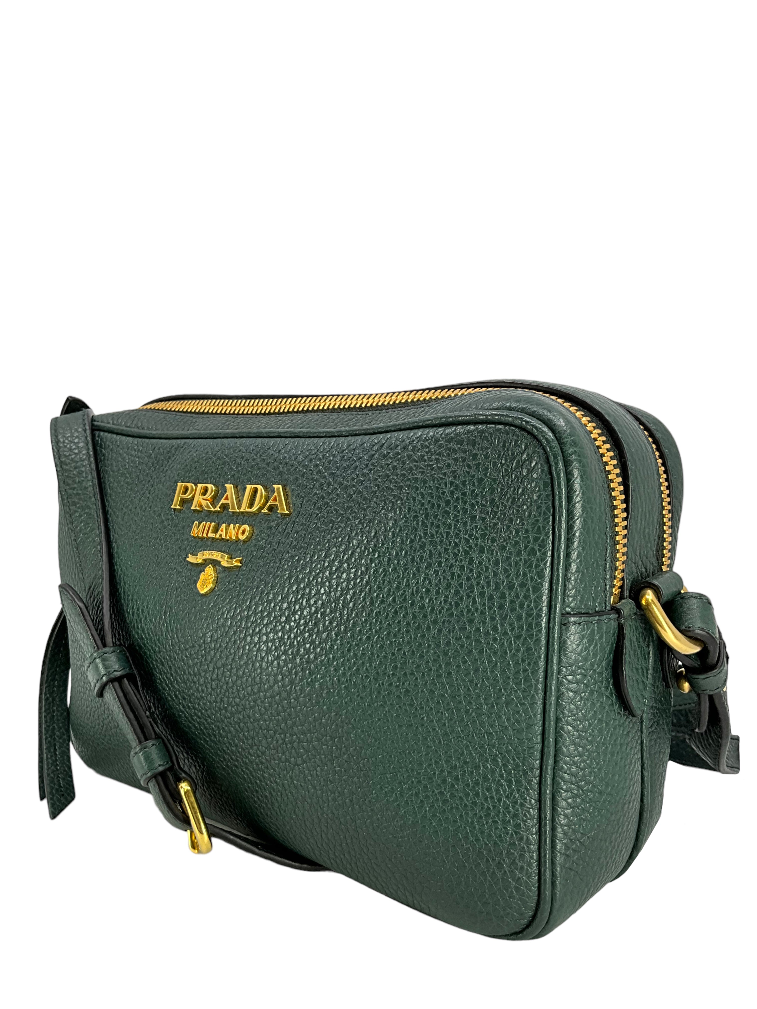PRADA Vitello Phenix Double Zip Camera Bag in Black | Stylish & Functional Crossbody Bag for Women | Perfect for Travel, Work & Everyday Use
