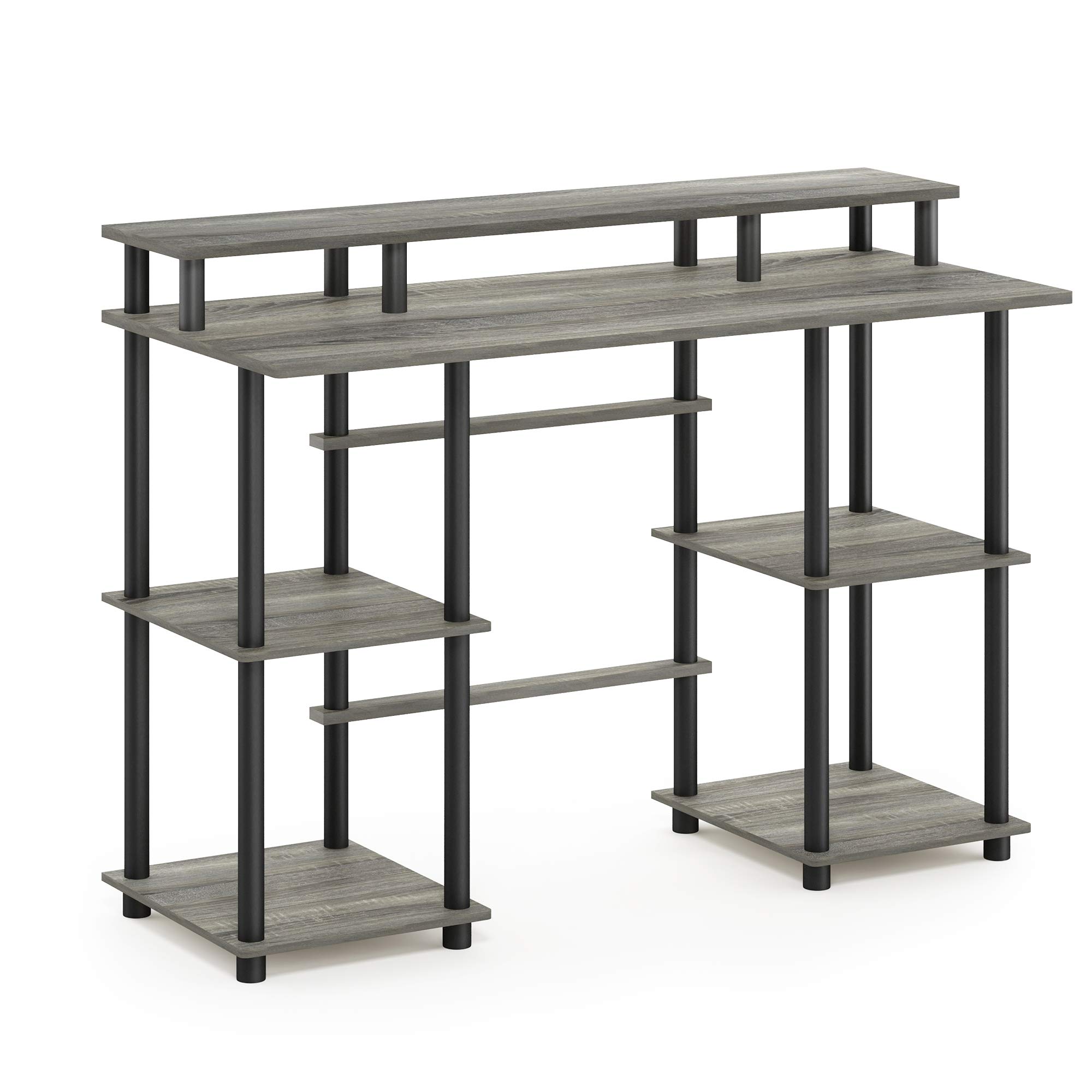 Furinno Turn-N-Tube Computer Desk - French Oak Grey & Black - Compact Home Office Desk for Small Spaces, Gaming & Study