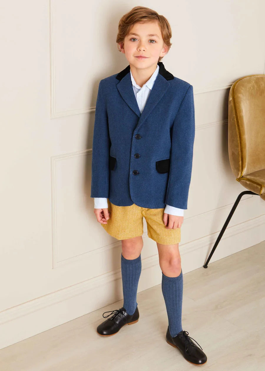 Blue Wool and Velvet Blazer for Men - Stylish Winter Formal Jacket for Office, Wedding & Business Events