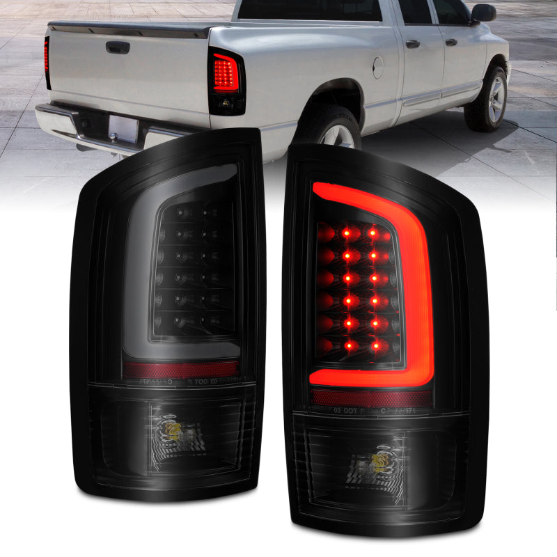 ANZO LED Tail Lights with Light Bar for Dodge Ram 2002-2006 (1500/2500/3500) - Black/Smoke Lens - Enhanced Visibility & Style for Night Driving & Off-Road Adventures