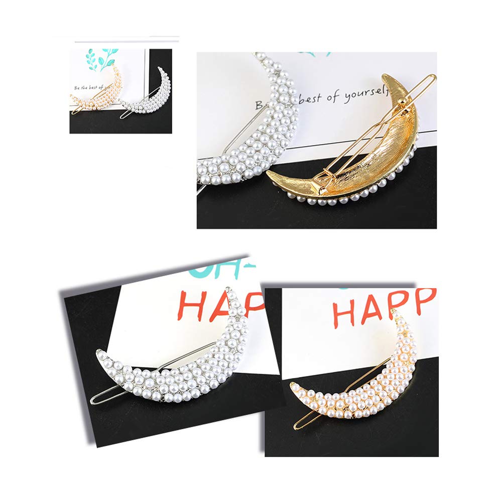 Elegant Rhinestone Half Moon Hair Clips for Women - Delicate Stylish Hair Jewelry Accessories Set - Perfect for Weddings, Parties & Everyday Wear