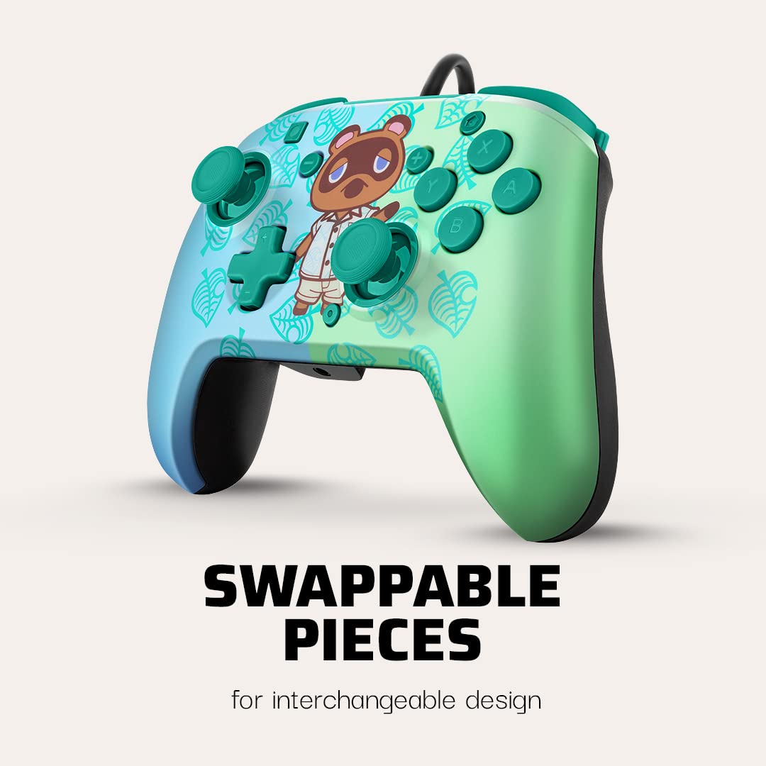 PDP REMATCH Enhanced Wired Nintendo Switch Pro Controller for Switch, Switch Lite & OLED - Animal Crossing Tom Nook Edition (Blue/Green) | Perfect for Gaming, Multiplayer & Competitive Play