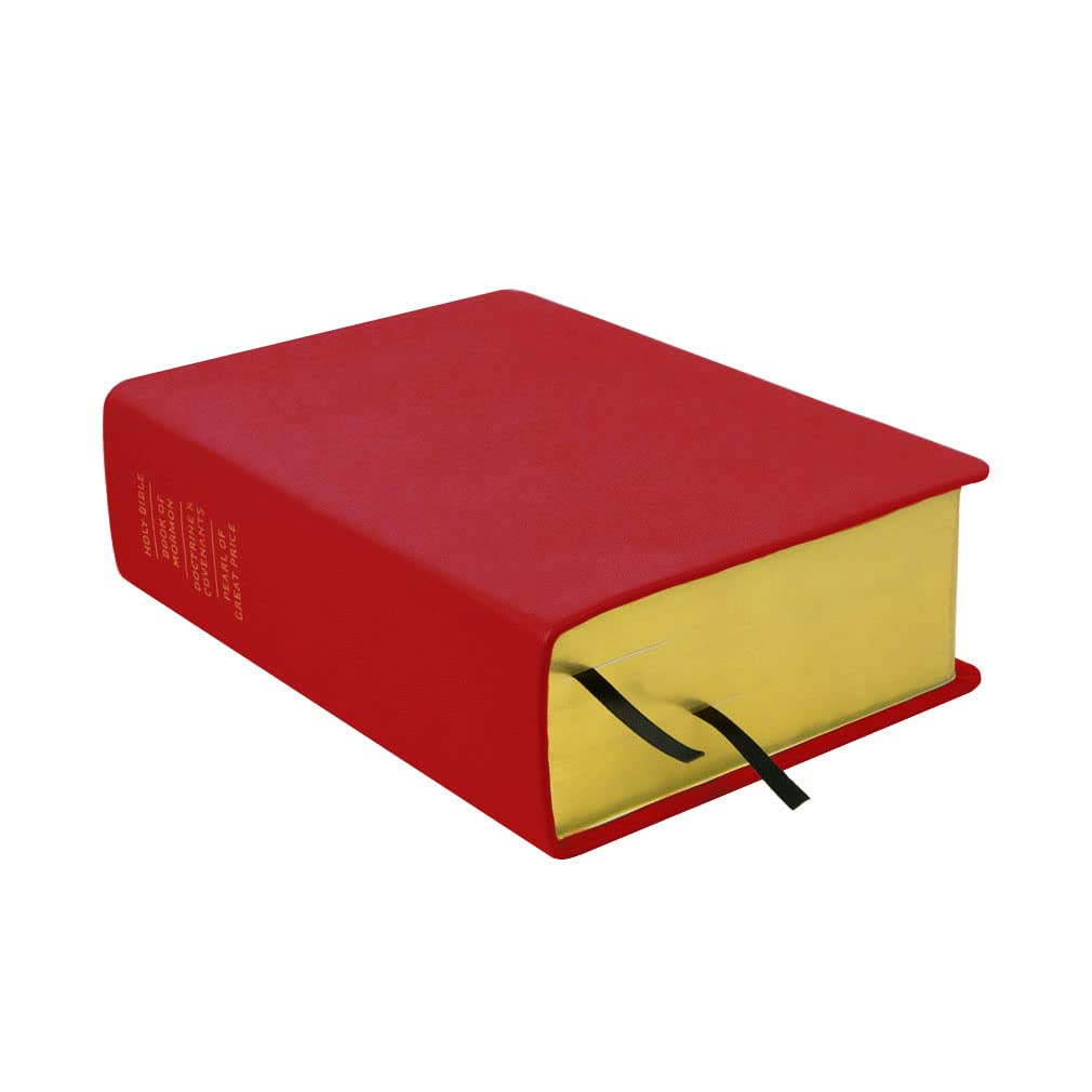 LDS Scriptures Set - Genuine Cherry Red Leather Large Quad with Book of Mormon, Holy Bible, Doctrine & Covenants & Pearl of Great Price | Premium Hand-Bound Edition for Latter-Day Saints | Perfect for Study, Worship & Gift Giving