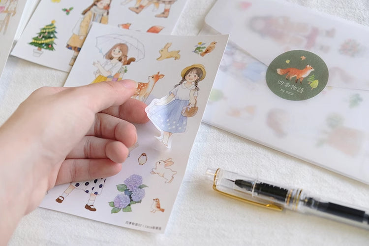 4 Seasons Sticker Sheets - A6 Size (Set of 4) - Spring Summer Fall Winter Decorative Stickers for Scrapbooking, Journals, Planners & DIY Crafts