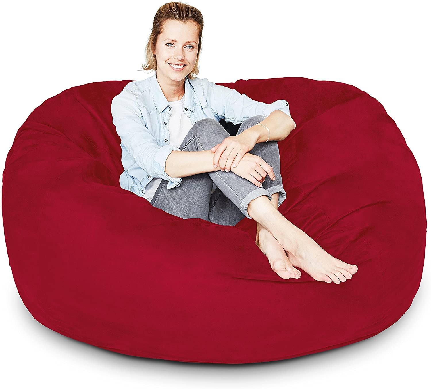 Luxury Microsuede Bean Bag Cover - 5-Foot Machine Washable Replacement Cover with Red Inlay | Soft & Durable | Perfect for Living Room, Game Room, or Kids Play Area
