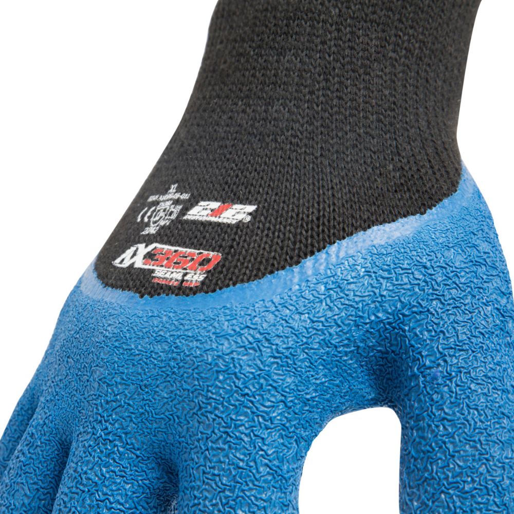 212 Performance AXCRG 05 010PR AX360 Latex Dipped Crinkle Grip Cut Resistant Gloves (EN Level 2 / ANSI A2) - Large, Blue & Black - Ideal for Construction, Food Handling, and Industrial Safety Work