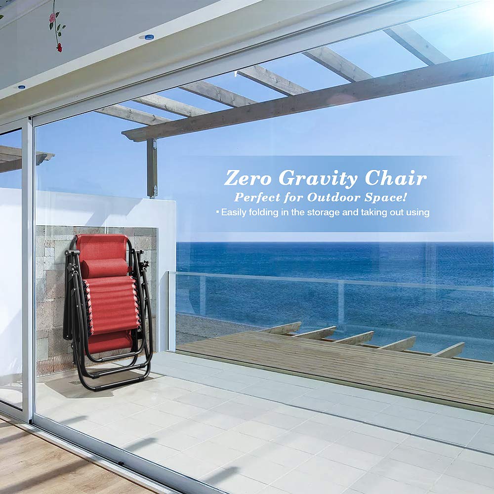 **Homall Zero Gravity Reclining Chair - Patio, Lawn, Poolside & Beach Lounge Chair with Cup Holder & Pillows, Foldable for Outdoor Relaxation - Set of 2 (Red) - Perfect for Backyard, Camping & Vacation**
