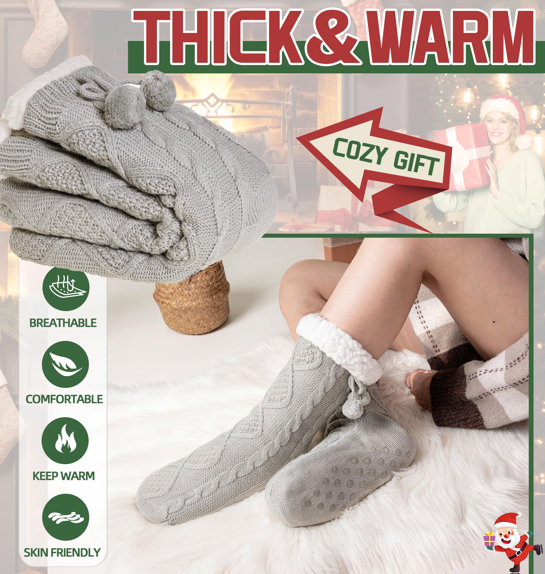 DoSmart Women's Fuzzy Slipper Socks - Winter Thermal Fleece-Lined with Snowflake Design - Cozy Fluffy Warm House Socks for Indoor, Home & Christmas Gifts - Perfect for Lounging, Relaxing and Holiday Comfort