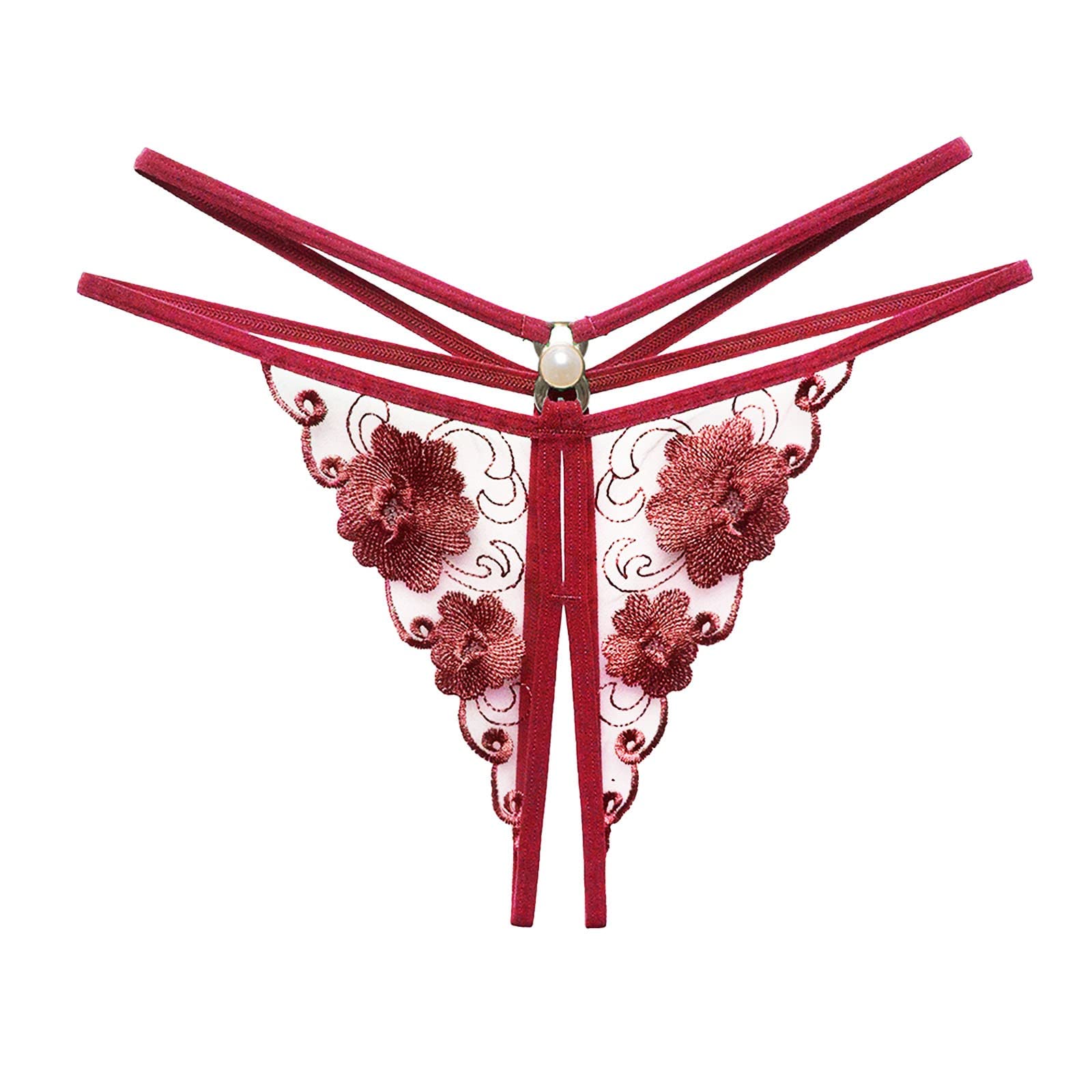 Sexy Low Waist Women's Thong Underwear - Floral Embroidery & Mesh Hollow Out Design - Comfortable Transparent Lingerie for Date Night & Special Occasions