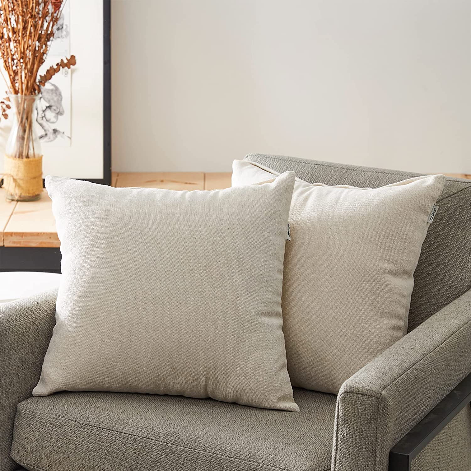 Premium Soft Chenille Decorative Pillow Covers 12x20 Inches - 2 Pack Solid Off-White Cushion Covers for Sofa, Bed, Living Room & Car - Cozy Home Decor Accent for Couches, Chairs and Vehicles