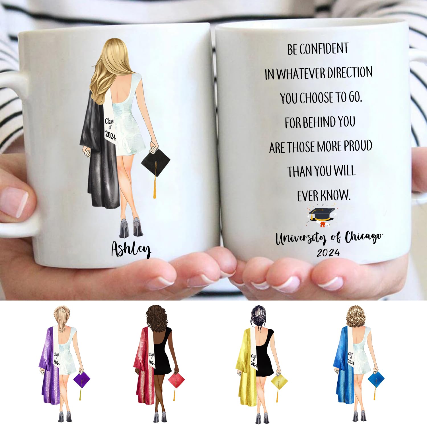 Custom Graduation Mug Personalized with Name - Unique Gift for Her, Daughter, Best Friend - High School & College Class of 2024 - Coffee Cup for Celebrations & Daily Use