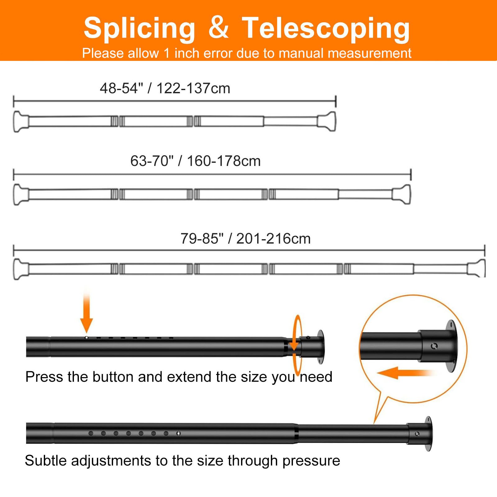 79-85 Inch Adjustable Heavy Duty Closet Rod - 100lb Load Bearing Black Metal Closet Pole for Hanging Clothes | Space Saving Wardrobe Organizer for Bedrooms, Walk-in Closets & Small Spaces