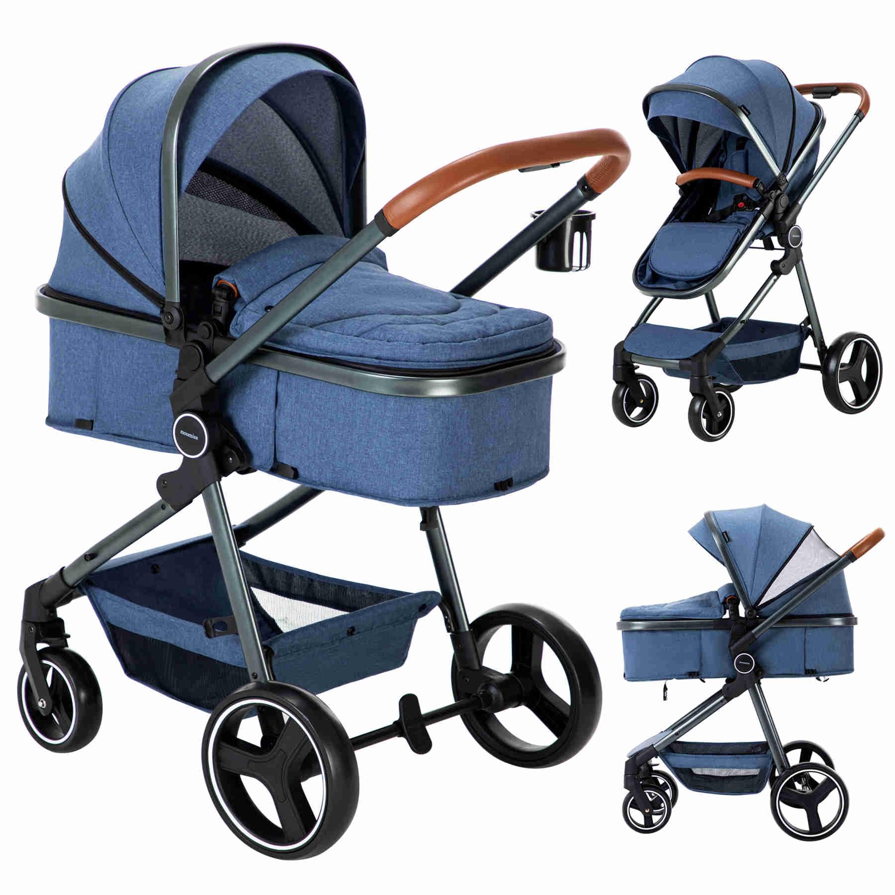 Convertible Baby Stroller for Newborn to Toddler - 3-in-1 Bassinet Carriage Pram in Blue | Lightweight Travel System for Shopping, Park Walks & Airplane Travel