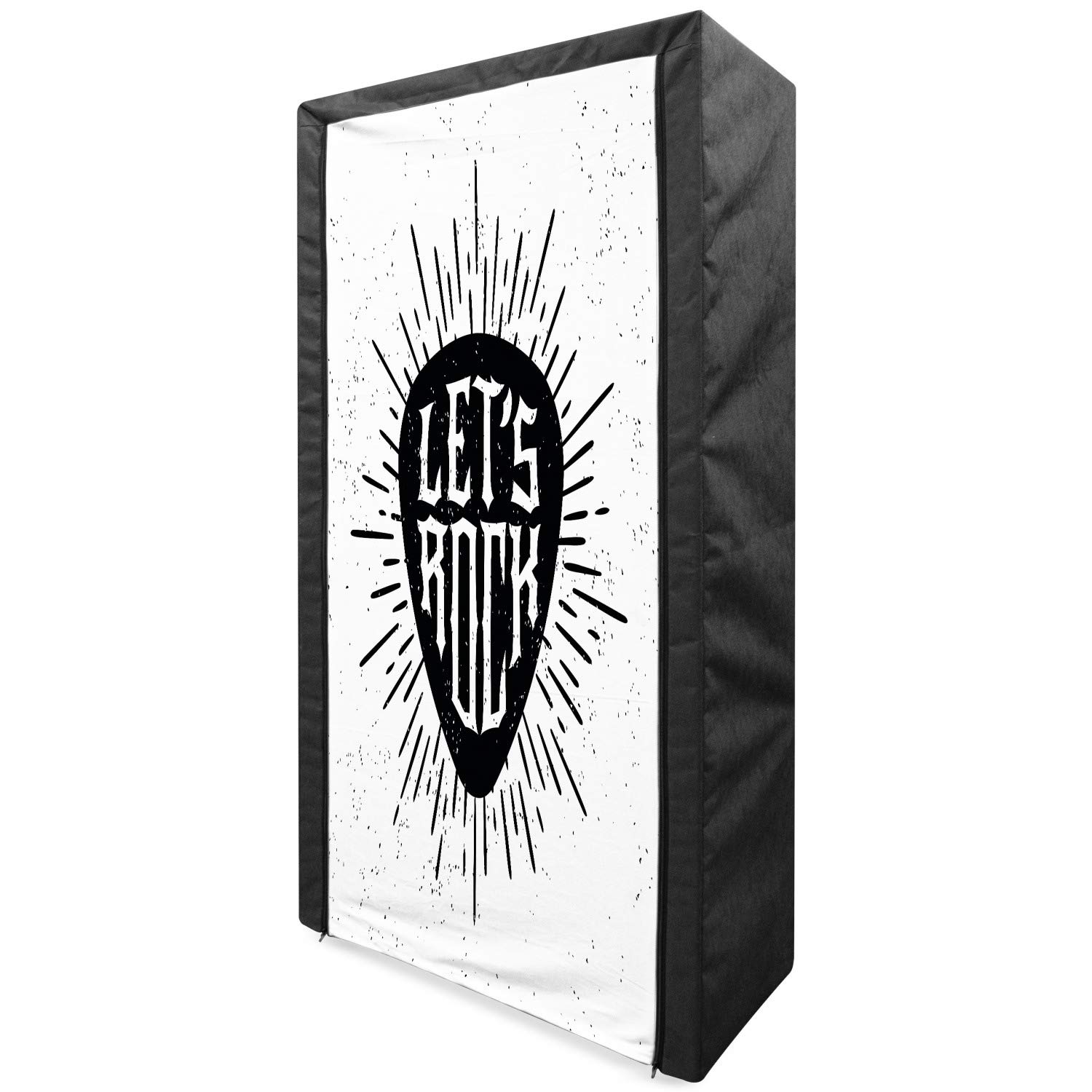 Ambesonne Black White Rock Music Portable Fabric Wardrobe - 33.5