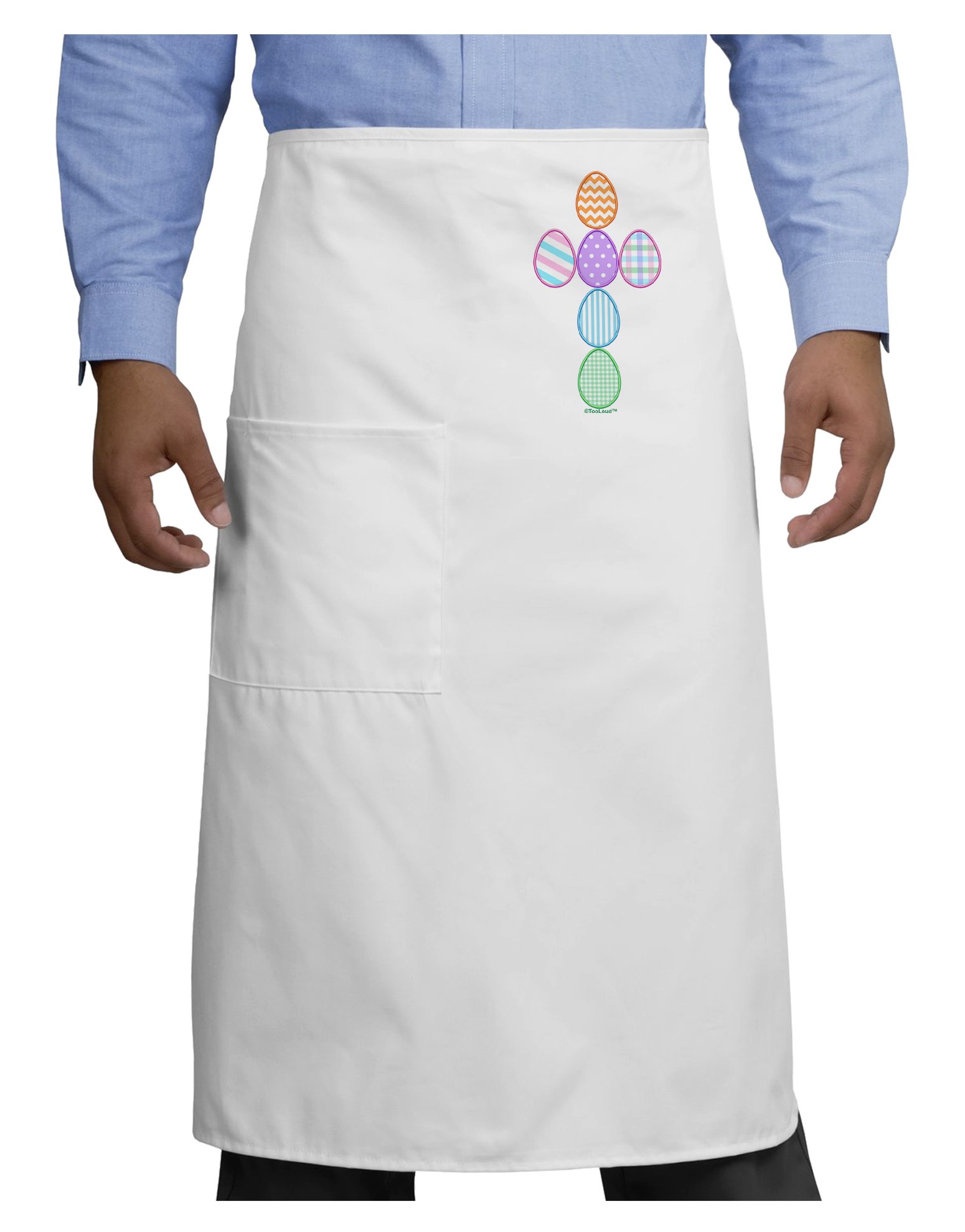 TooLoud Easter Egg Cross Faux Applique Adult Bistro Apron - Funny Kitchen Apron for Cooking, Baking & BBQ - Perfect for Easter, Church Events & Holiday Parties