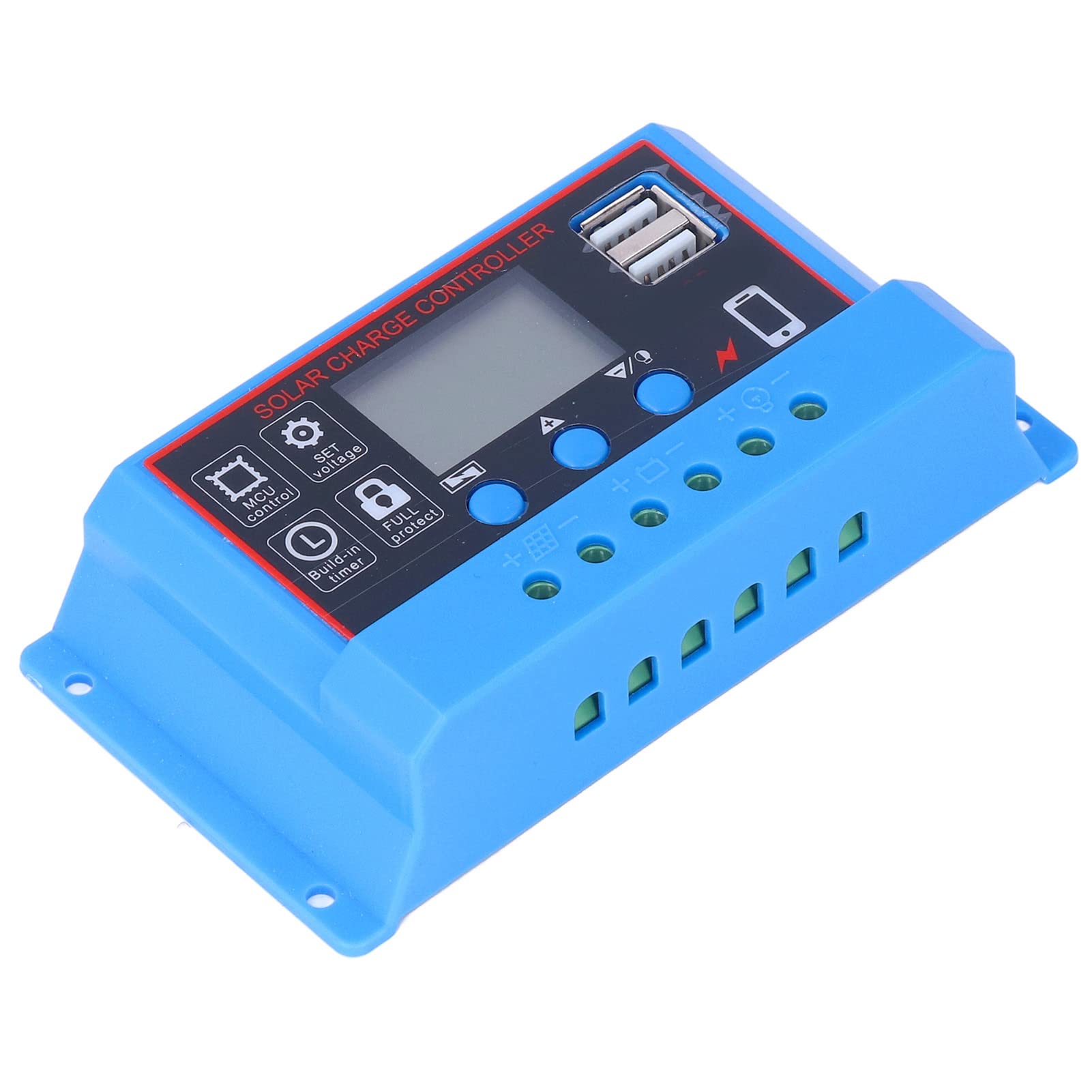 Jeanoko 10A Solar Charge Controller - 3-Stage PWM Solar Panel Regulator with Dual USB Output, LCD Display & Circuit Protection for Home Solar Systems | Ideal for RVs, Boats, Off-Grid Power & Smart Household Use