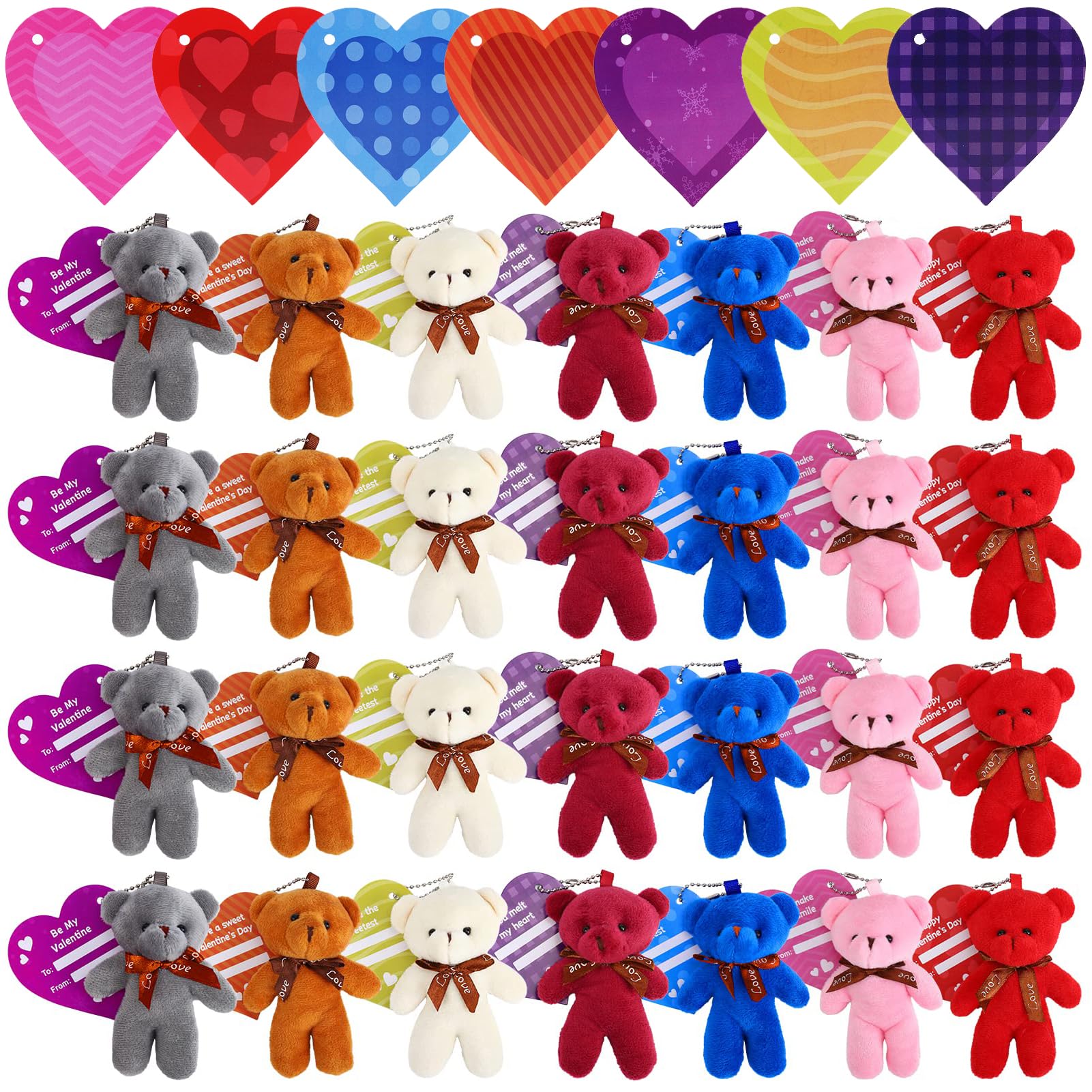 Acekid 28PCS Valentine's Day Plush Bear Stuffed Keychain Toys for Kids - Mini Animal Plush Gifts for Valentine's Exchange, School Classroom Prizes & Party Favors - Perfect for Valentine's Day Gifts, Classroom Rewards, and Party Giveaways