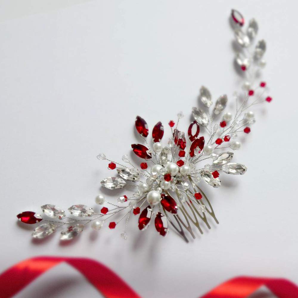 Ruby Crystal Hair Comb - Bridal Wedding Hair Accessories for Women, Prom & Party
