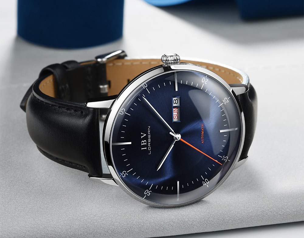 Luxury Automatic Watches for Men - Synthetic Sapphire Crystal, Genuine Leather Strap - Waterproof Dress Watch for Business & Formal Occasions - Model 6011G