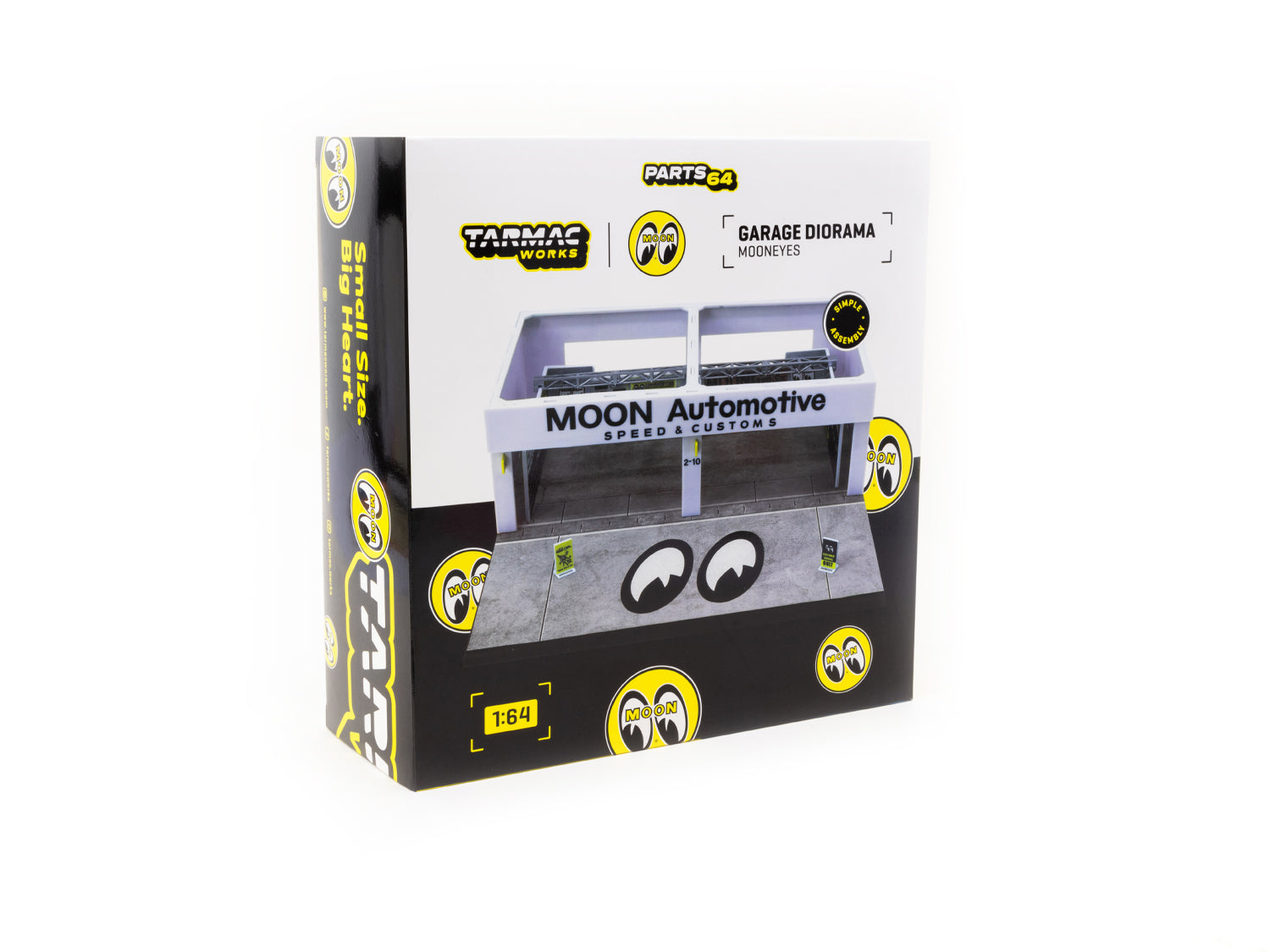 Tarmac Works 1/64 Scale Pit Garage Diorama Accessories - MOONEYES PARTS64 for Car Model Display & Racing Scenes