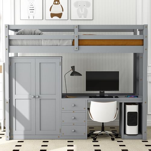 Gray With Desk and Wardrobe