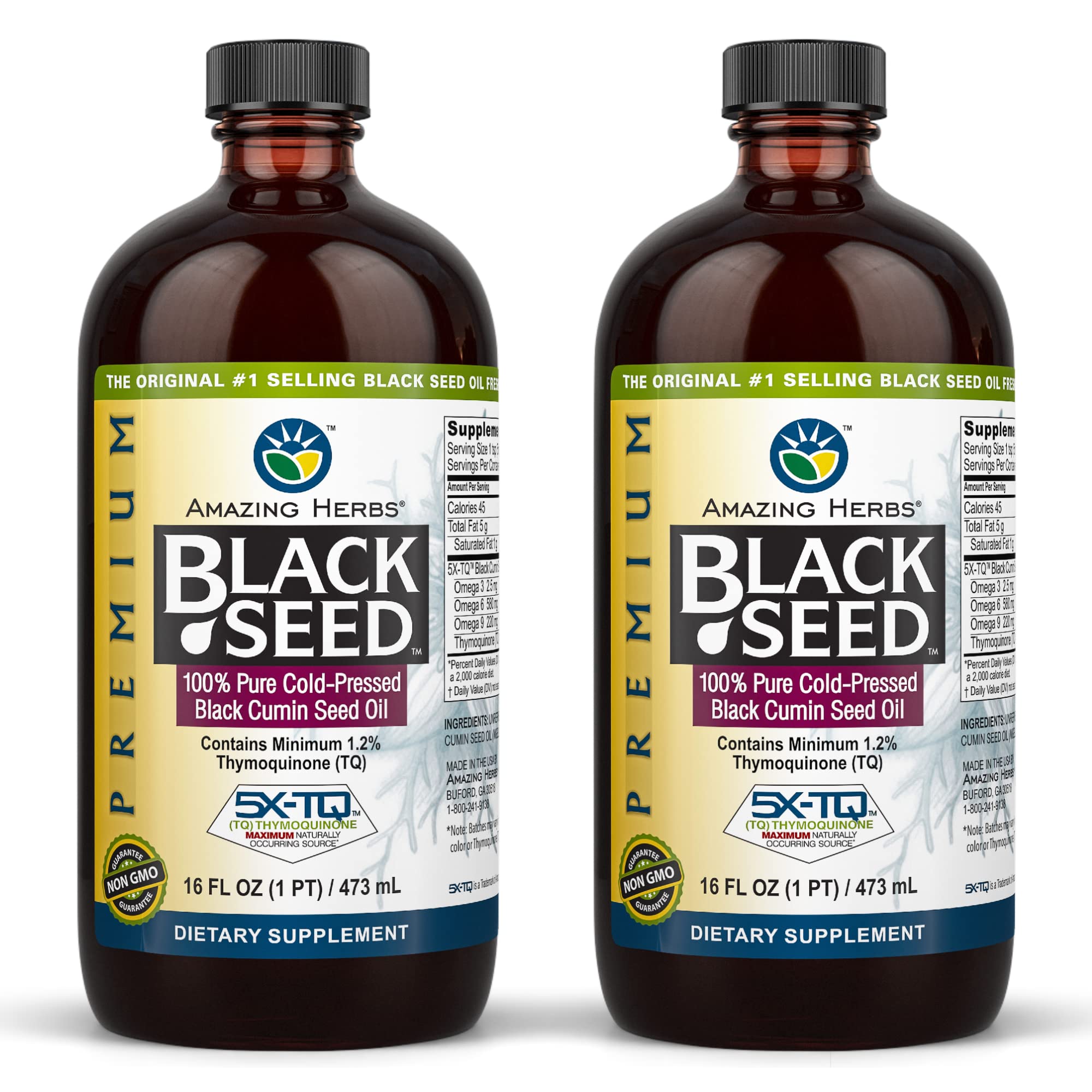 Premium Black Seed Oil - Cold Pressed Nigella Sativa for Digestive Health, Immune Support & Brain Function | Gluten Free, Non-GMO | 16 Fl Oz (Pack of 2) | Perfect for Daily Wellness & Natural Remedies