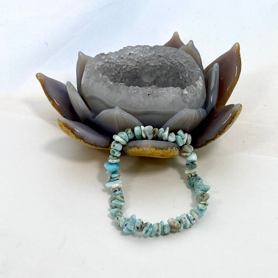 Larimar Bracelet for Women - Genuine Blue Larimar Stone Beaded Bracelet - Healing Crystal Jewelry for Relaxation & Stress Relief - Perfect for Meditation, Yoga & Spiritual Gifts