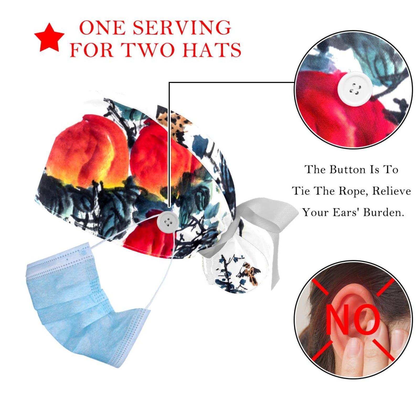 Women's Long Hair Scrub Hats 2-Pack - Unisex Surgical Caps with Button & Sweatband for Nurses, Doctors & Healthcare Workers | Comfortable Tie-Back Design for Hospital Shifts & Medical Procedures