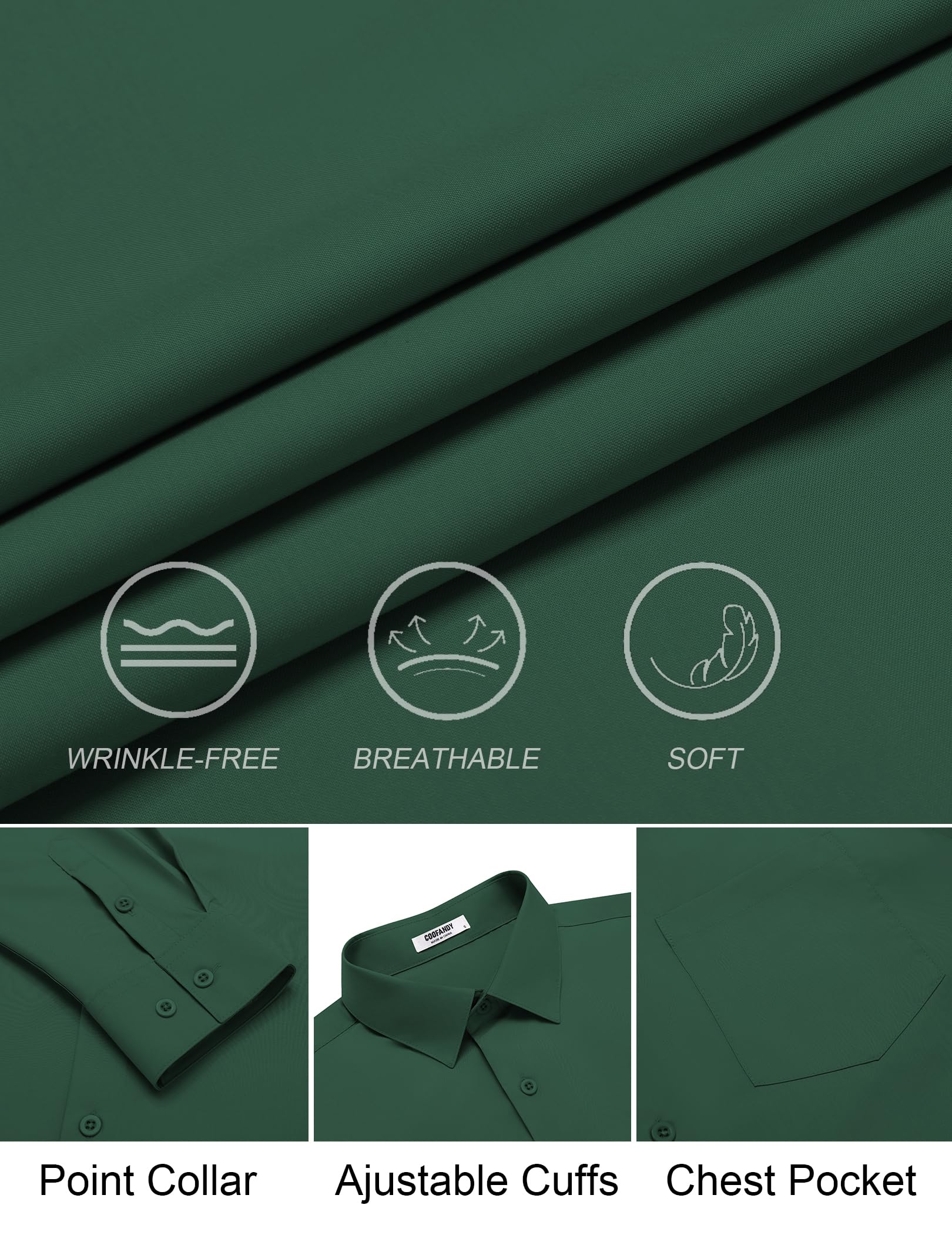 COOFANDY Men's Long Sleeve Dress Shirts - Wrinkle Free Formal Business Button Down Shirt for Office, Wedding & Professional Occasions