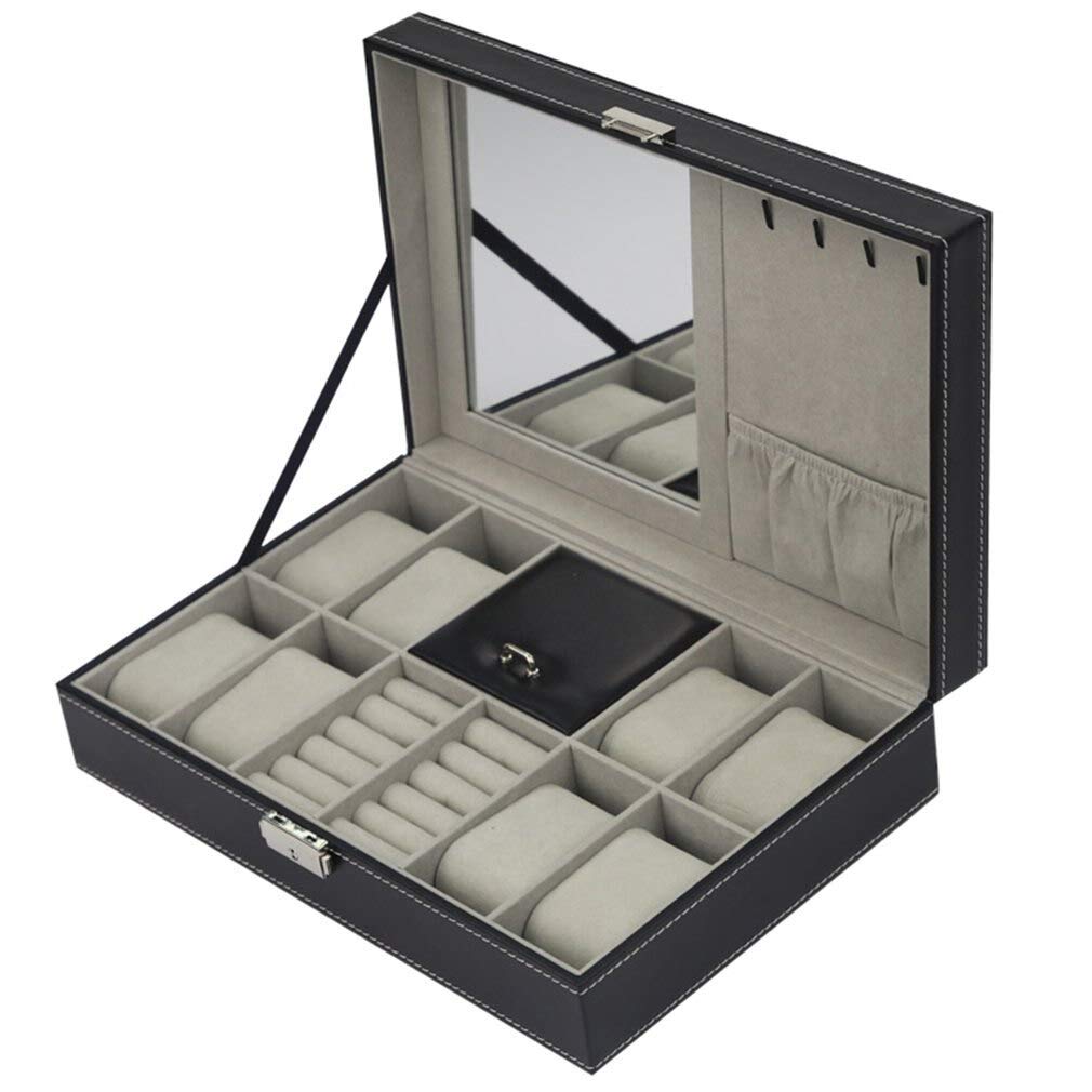 Luxury Watch Box Organizer - 2/6/10/12 Grids Leather & Carbon Fiber Jewelry Storage Case for Watches, Rings, Bracelets Display | Perfect for Home, Office & Travel (Color: WP96600)