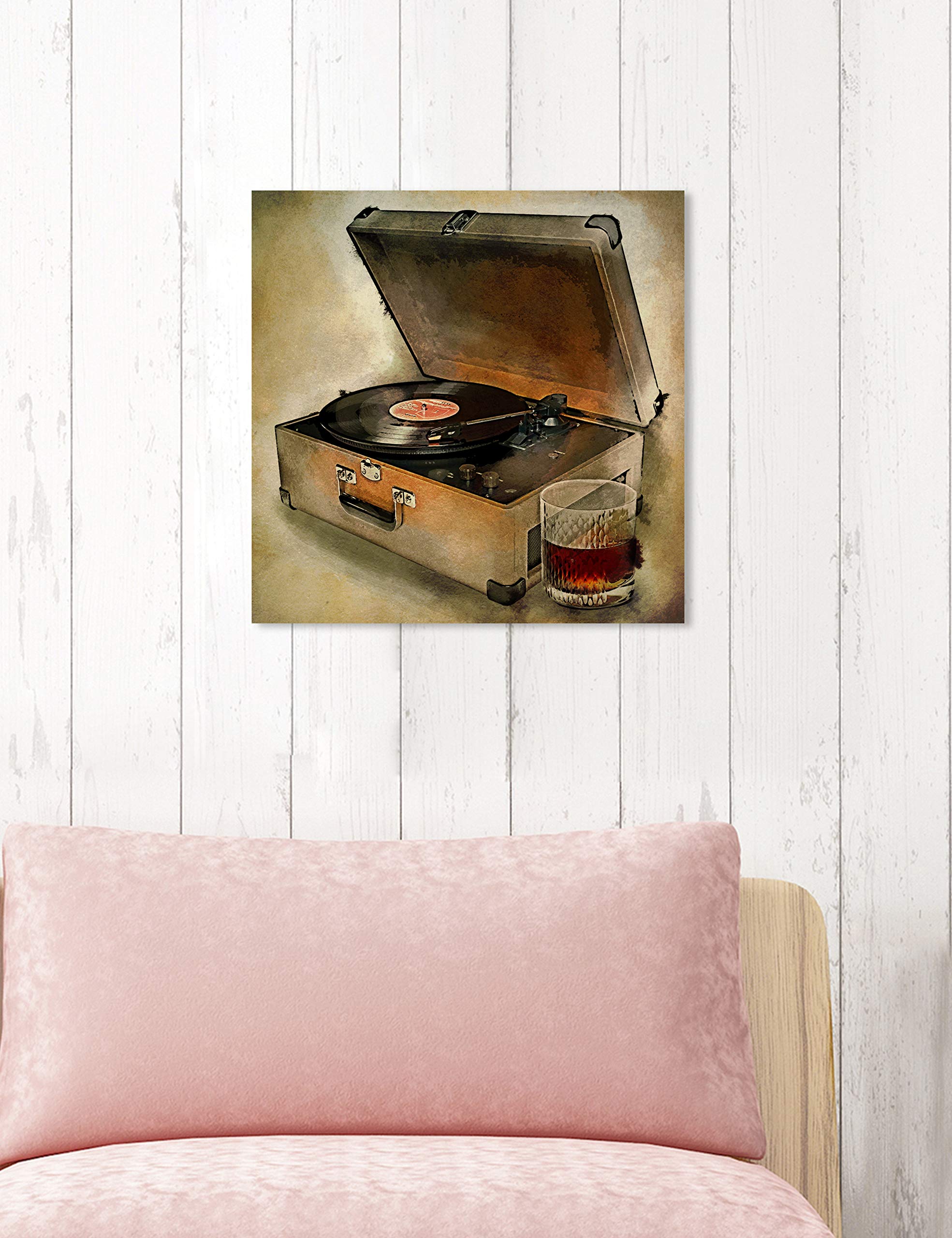Oliver Gal Artist Co. 'Drink to The Tunes' Music Wall Art Canvas Print - 16x16 Inch Brown & White Home Decor - Perfect for Living Room, Bedroom & Music Studio Decorations