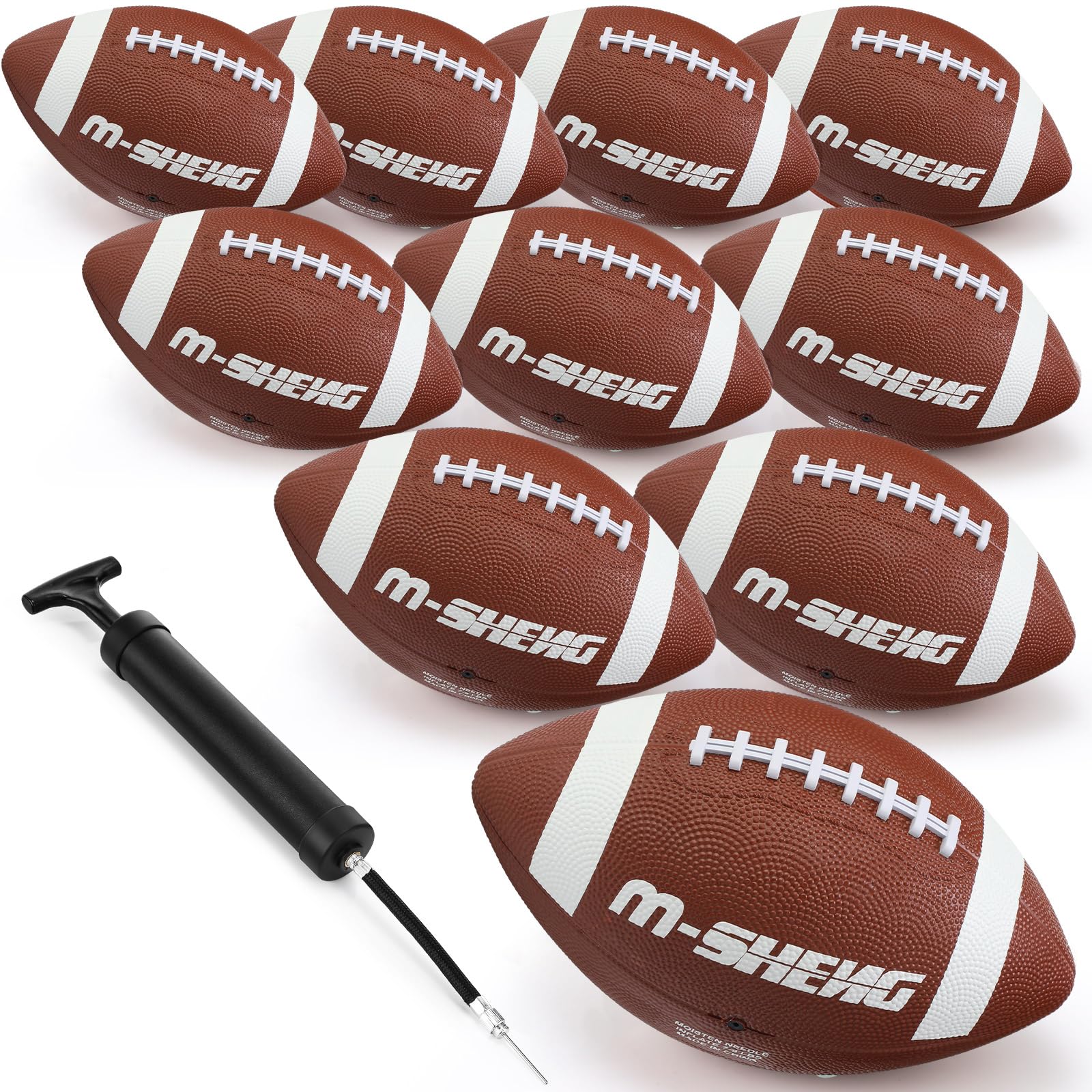 12 Pack Official Size Rubber Inflatable Footballs with Pump - Bulk Waterproof Footballs for Kids & Adults - Perfect for Indoor/Outdoor Training, Beach Games & Recreational Play