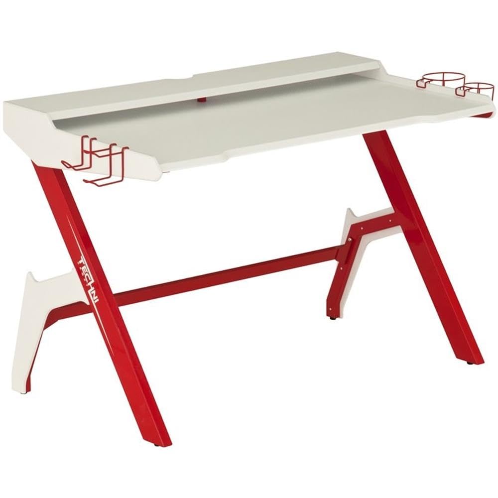 Red Gaming Desk with Cup Holder & Headphone Hook - Compact Computer Desk for Home Office, Perfect for PC Gaming, Work & Study