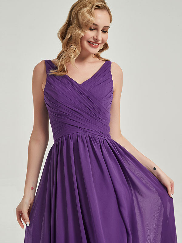 Elegant Desert Rose Wide Straps Sleeveless V-Neck Pleated Bridesmaid Dress - Perfect for Weddings, Formal Events & Special Occasions
