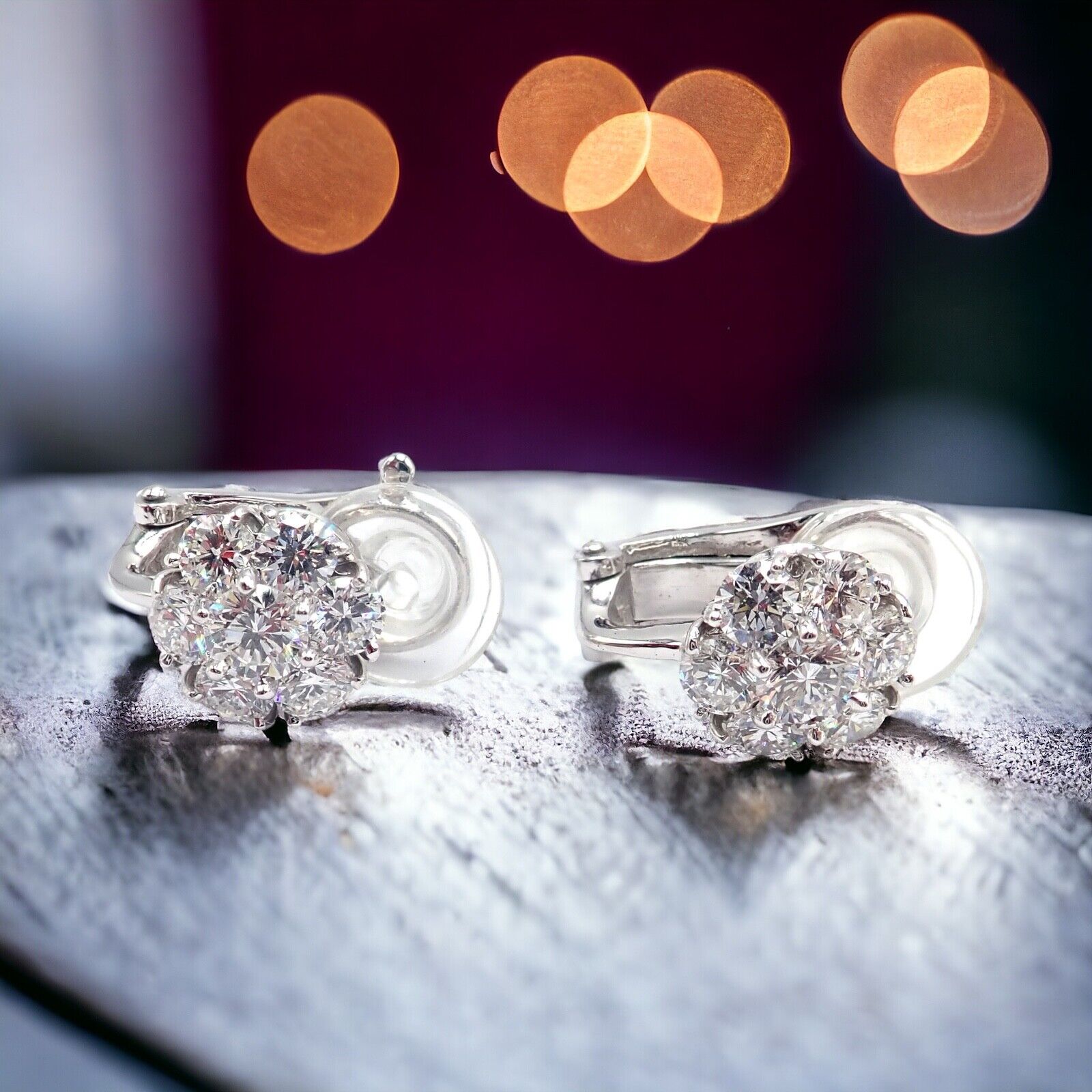 Van Cleef & Arpels Platinum Diamond Fleurette Flower Earrings - Luxury Diamond Stud Earrings for Women, Perfect for Weddings, Parties & Special Occasions
