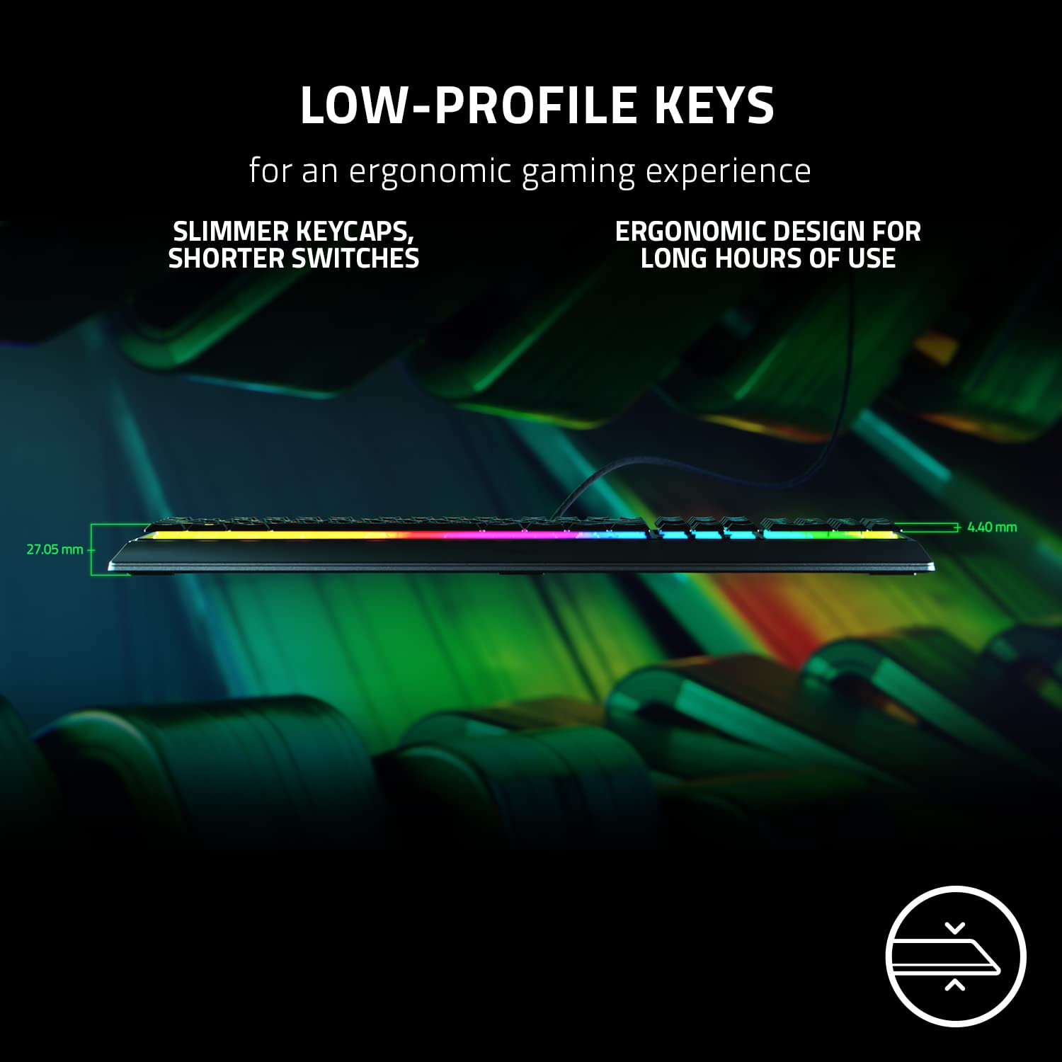 Razer Ornata V3 Low-Profile Mecha-Membrane Gaming Keyboard with Chroma RGB Lighting & Ergonomic Wrist Rest | Hybrid Mecha-Membrane Switch | UK Layout | Black - Perfect for PC Gaming & Office Work