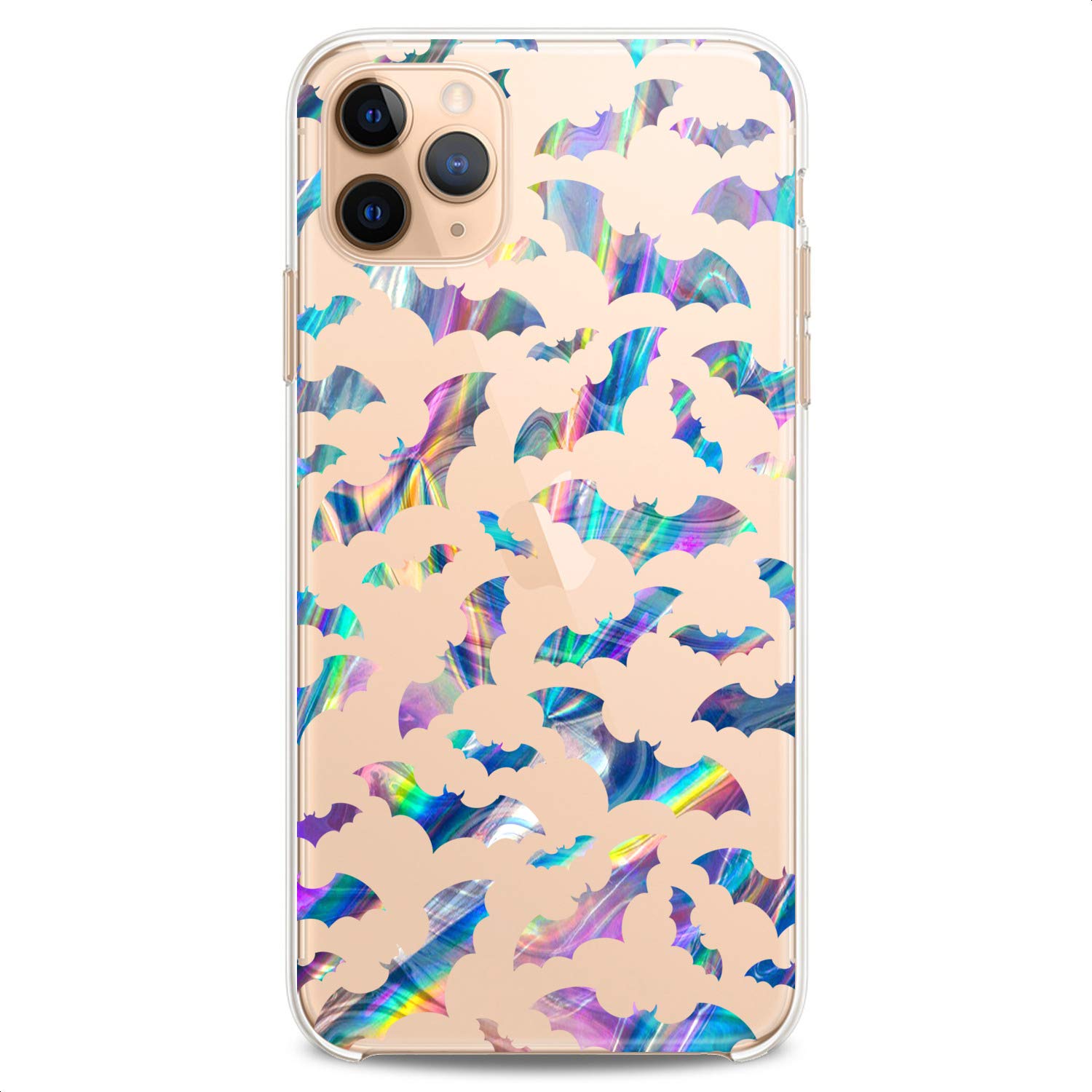 Premium TPU Phone Case for iPhone 16/15/14/13/12/11 Pro Max/Plus/Mini/XS/XR/X/8+/7/6/5/SE - Cute Rainbow Clear Slim Flexible Silicone Cover with Animal Bat Design - Perfect for Women & Girls (Blue) | Great for Everyday Protection & Style