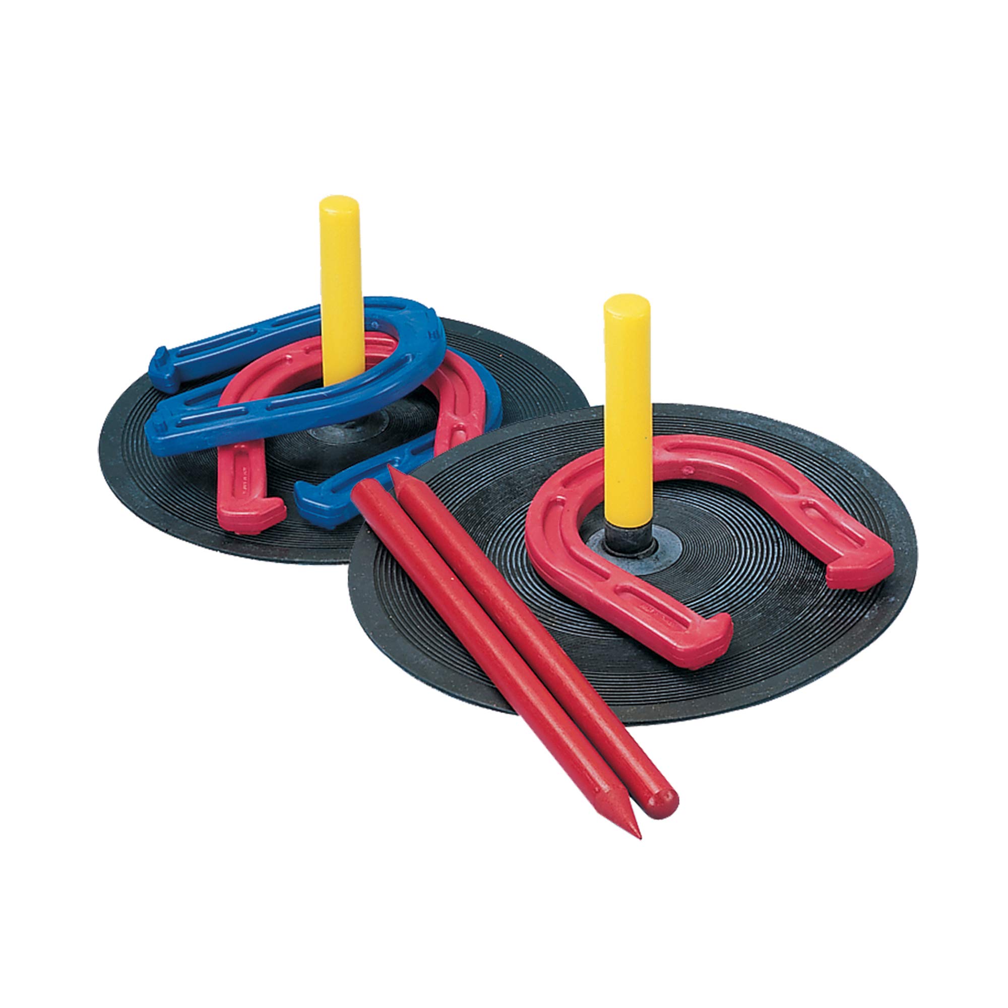 Champion Sports Indoor & Outdoor Horseshoe Set - Heavy Duty Steel Horseshoes with 2 Stakes - Perfect for Backyard, Picnic, Beach & Tailgate Games (Red)