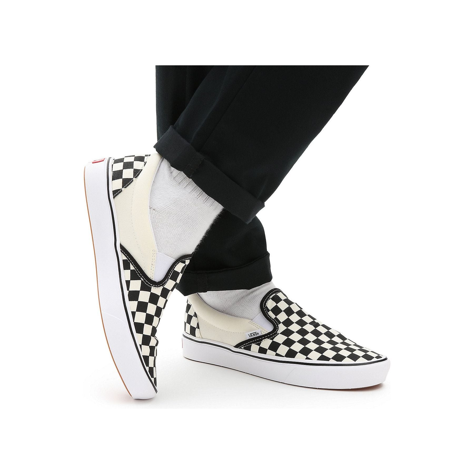 Vans Classic Slip-On Comfycush™ Checkerboard Shoes - Black & Off White | Comfortable Skate Shoes for Men & Women | Perfect for Casual Wear, Street Style & Skateboarding