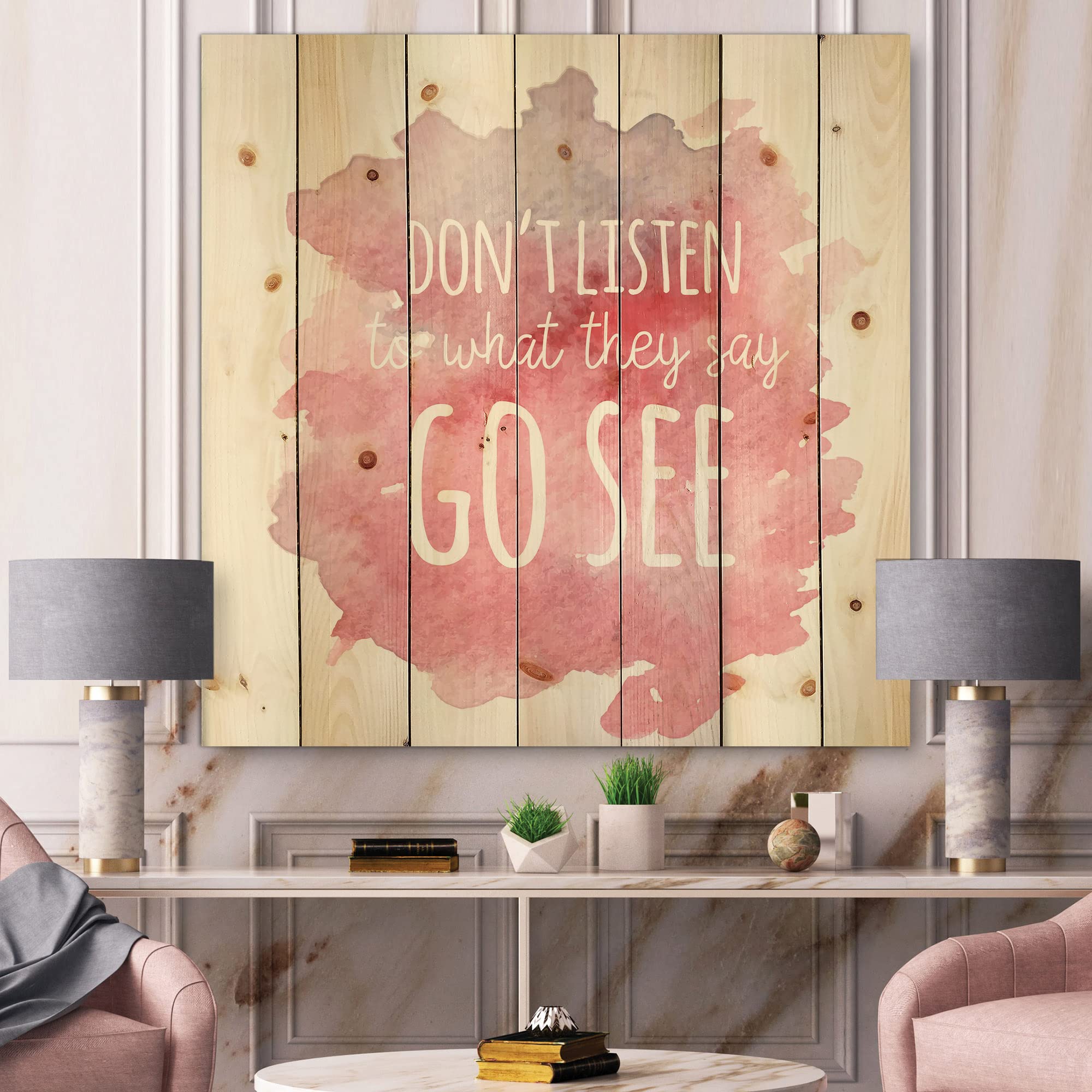 Pink Wood Wall Art - Traditional Wood Decor with Quotes for Home & Office