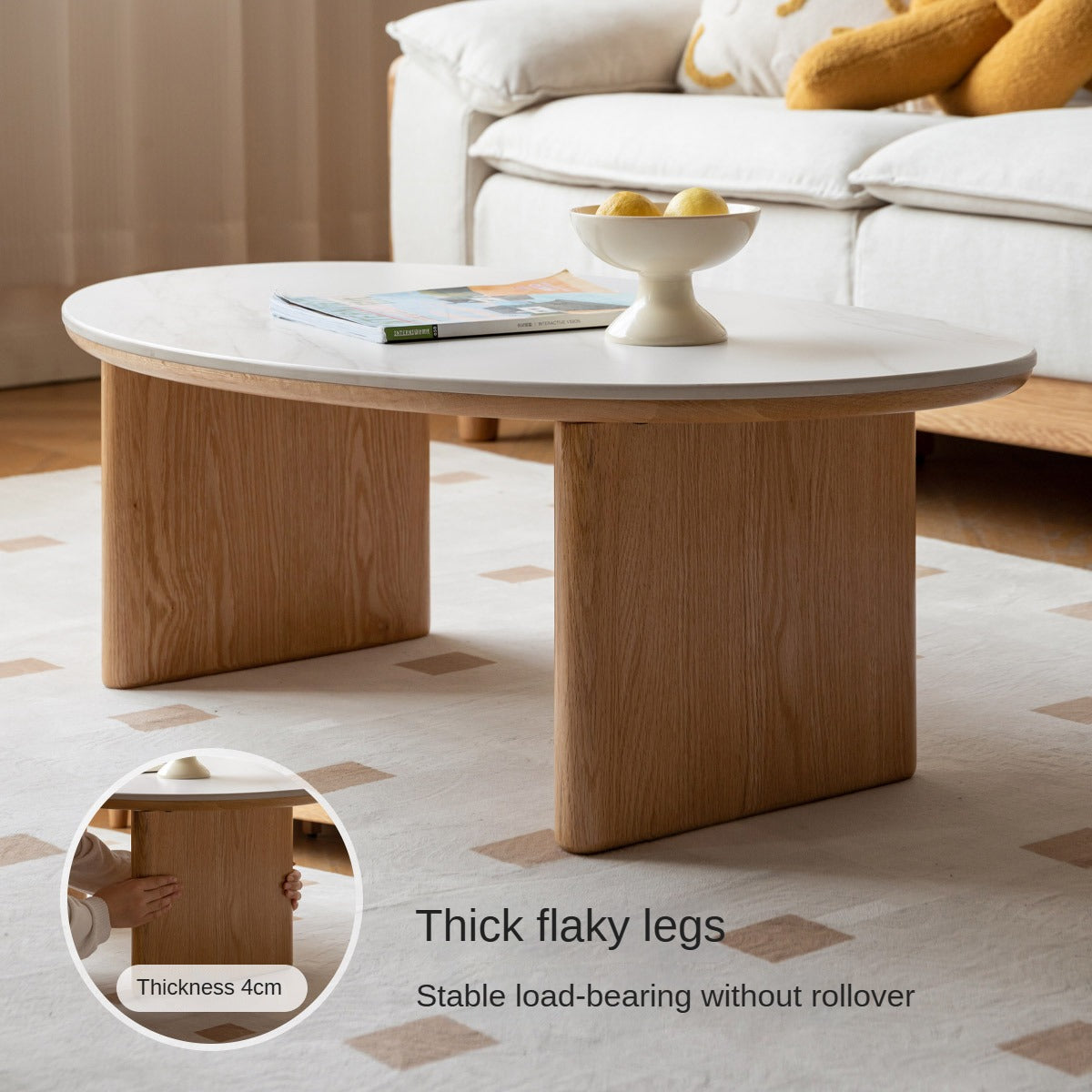 Solid Oak Wood Modern Rock Plate Coffee Table - Stylish Living Room Furniture for Home Decor & Relaxation