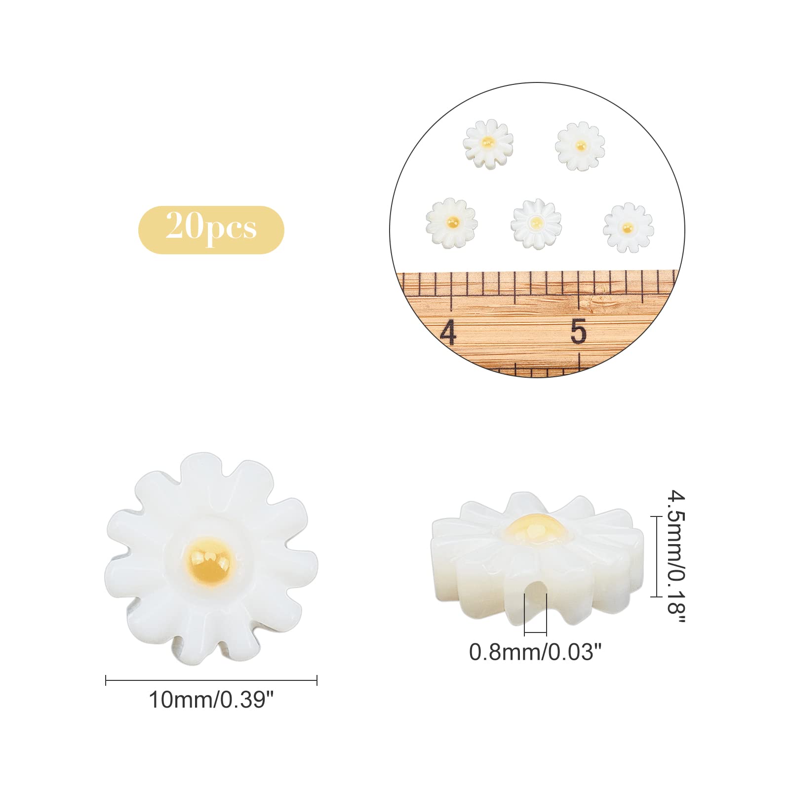 20Pcs 10mm Natural Freshwater Shell Daisy Beads for DIY Jewelry Making - Spacer Beads for Bracelets, Necklaces, Earrings - Perfect for Boho, Beach Style & Craft Projects