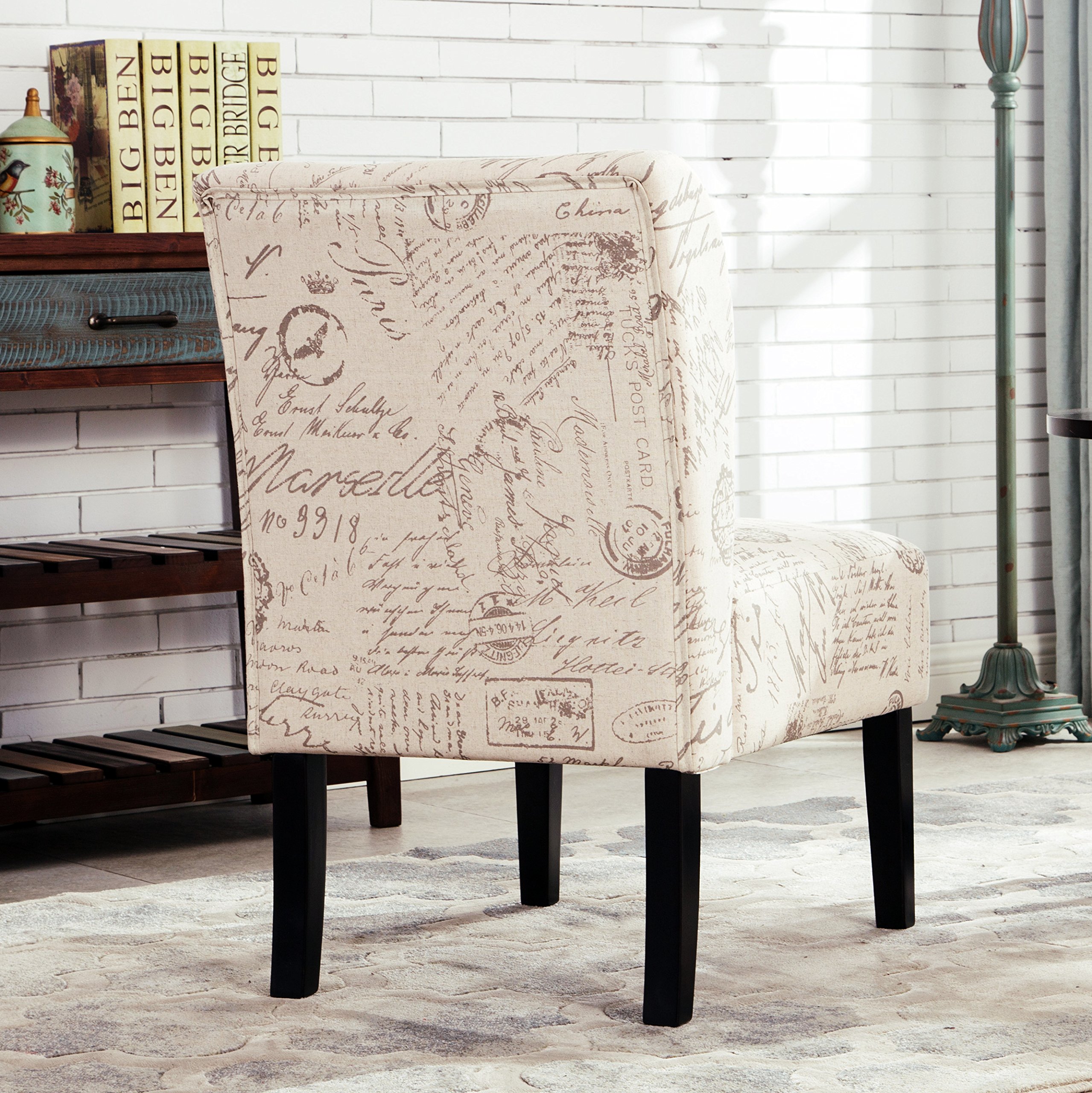 Roundhill Furniture Capa Print Fabric Armless Contemporary Accent Chair - Modern Armless Lounge Chair with Script Design for Living Room, Bedroom & Office Decor